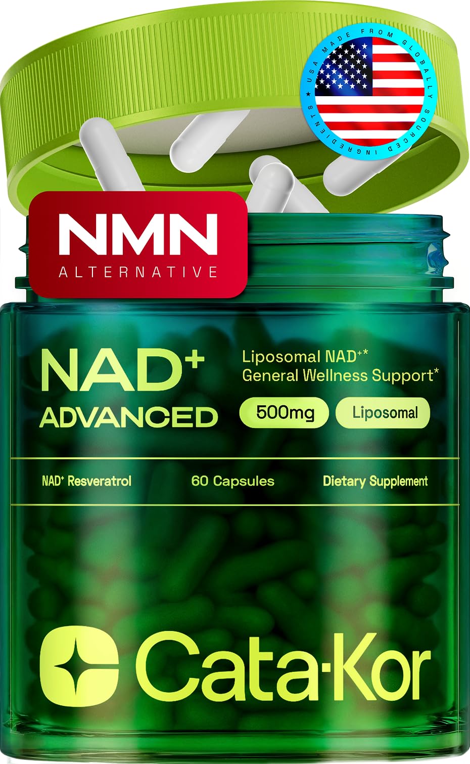 Cata-Kor Liposomal NAD Supplement with Resveratrol – NMN Supplement Alternative – Third-Party Tested – 30-Day Supply – Advanced NAD+ Resveratrol Cata-Kor Au supplements