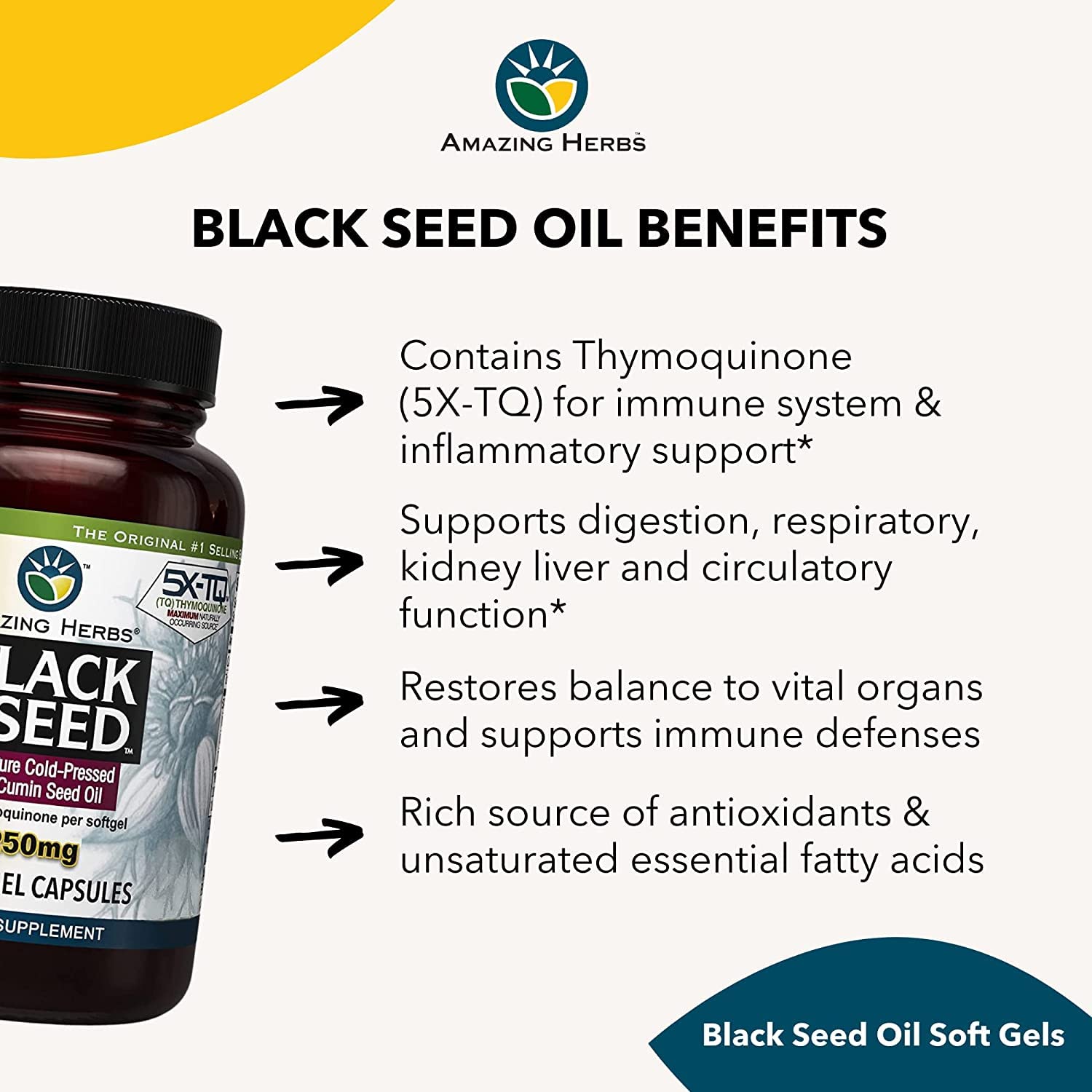 Amazing Herbs Premium Black Seed Oil Capsules - High Potency, Cold Pressed Nigella Amazing Herbs Au supplements