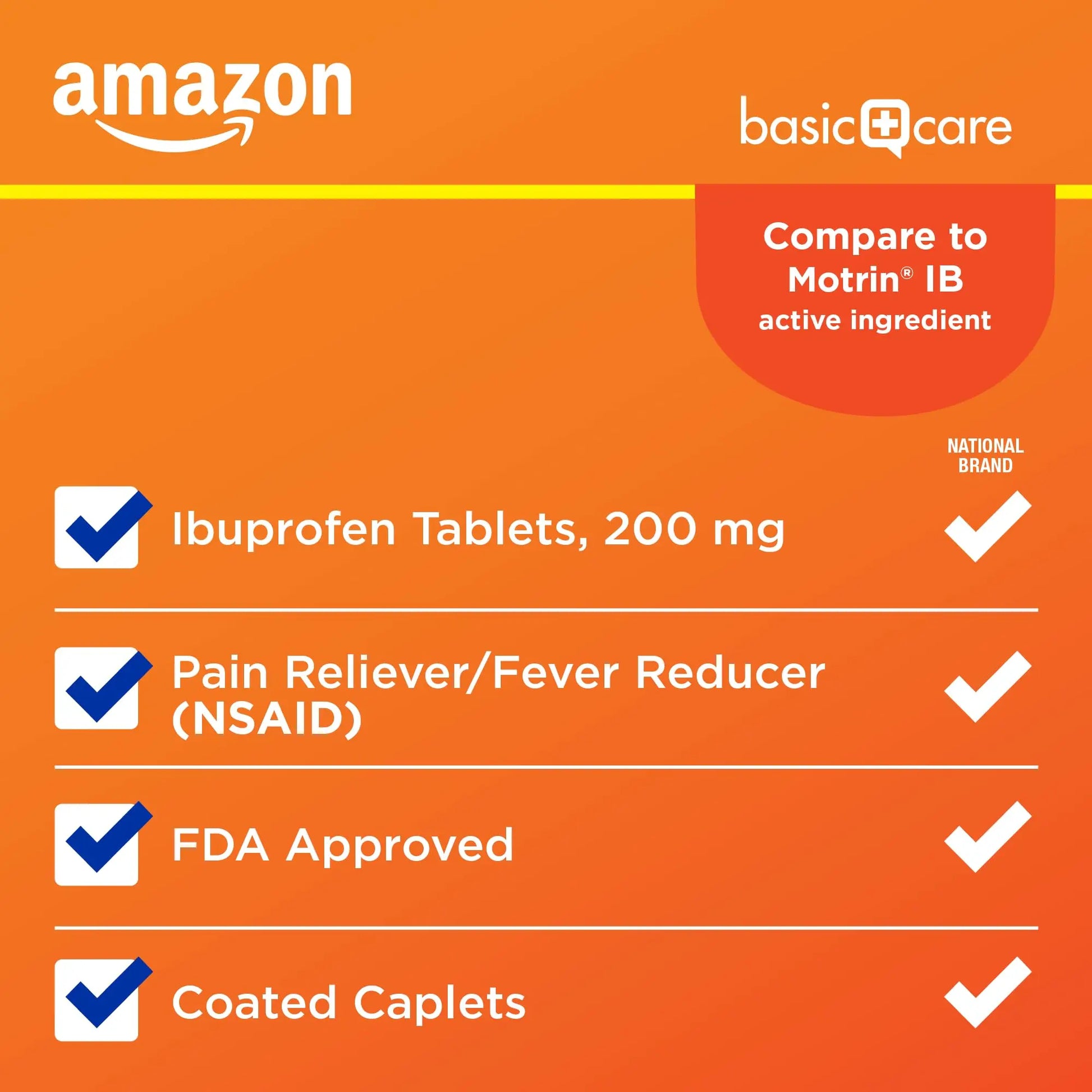 Amazon Basic Care Ibuprofen Tablets, 200 mg, Pain Reliever/Fever Reducer for Headache, Backache, Menstrual Pain and Body Aches, 100 Count Amazon Basic Care Au supplements