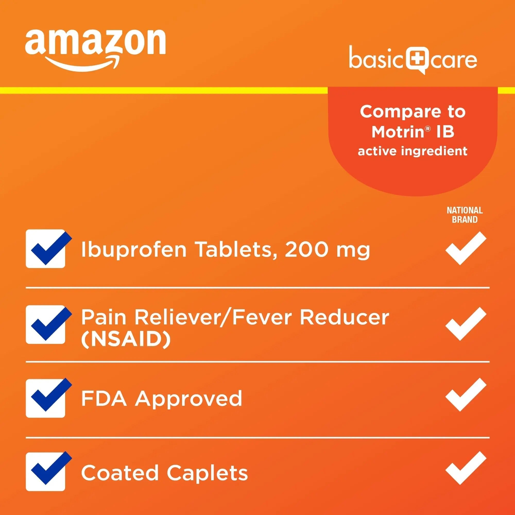 Amazon Basic Care Ibuprofen Tablets, 200 mg, Pain Reliever/Fever Reducer for Headache, Backache, Menstrual Pain and Body Aches, 100 Count Amazon Basic Care Au supplements