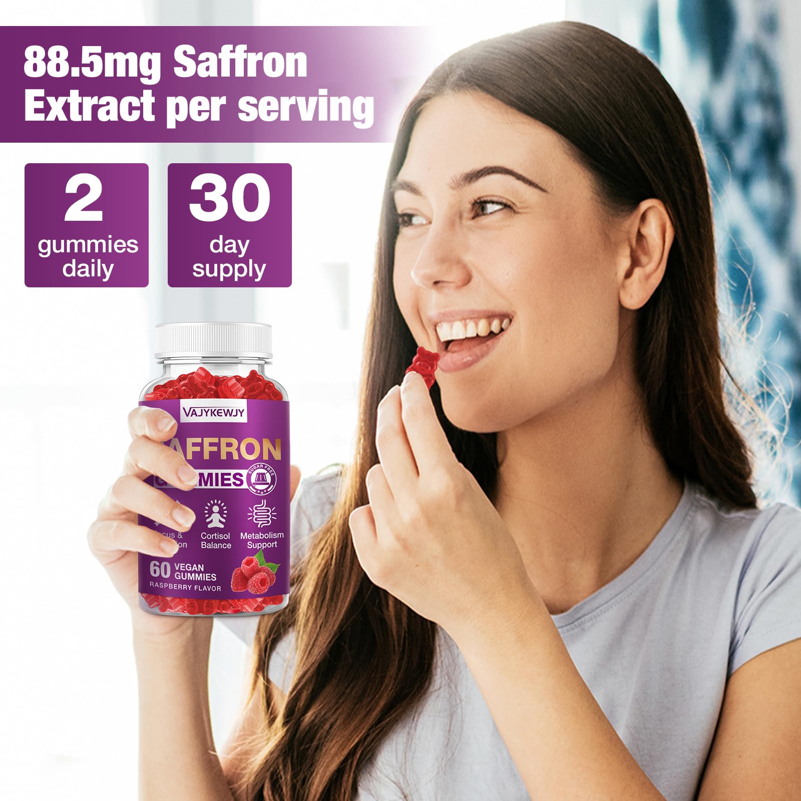 VAJYKEWJY Saffron Gummies (88.5 mg) with Magnesium — Enhanced with St. John’s Wort, Rhodiola, Ashwagandha & Vitamins B6, B12, D3 for Mood & Focus Support — 60 Count VAJYKEWJY Au supplements