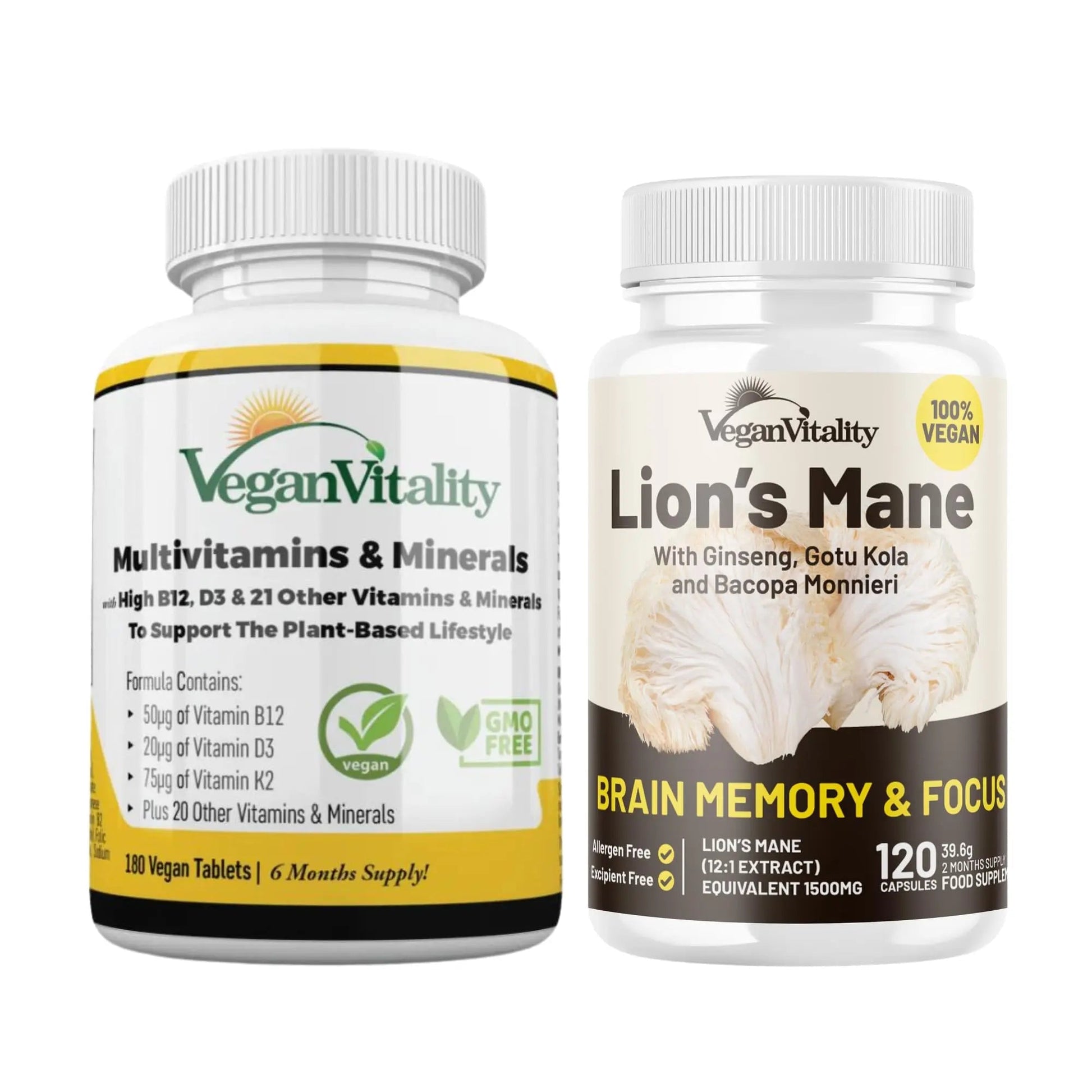 Vegan Vitality Lion's Mane x General Health Combo Bundle - 6 Months Lion's Mane and Multivitamins Vegan Vitality Au supplements