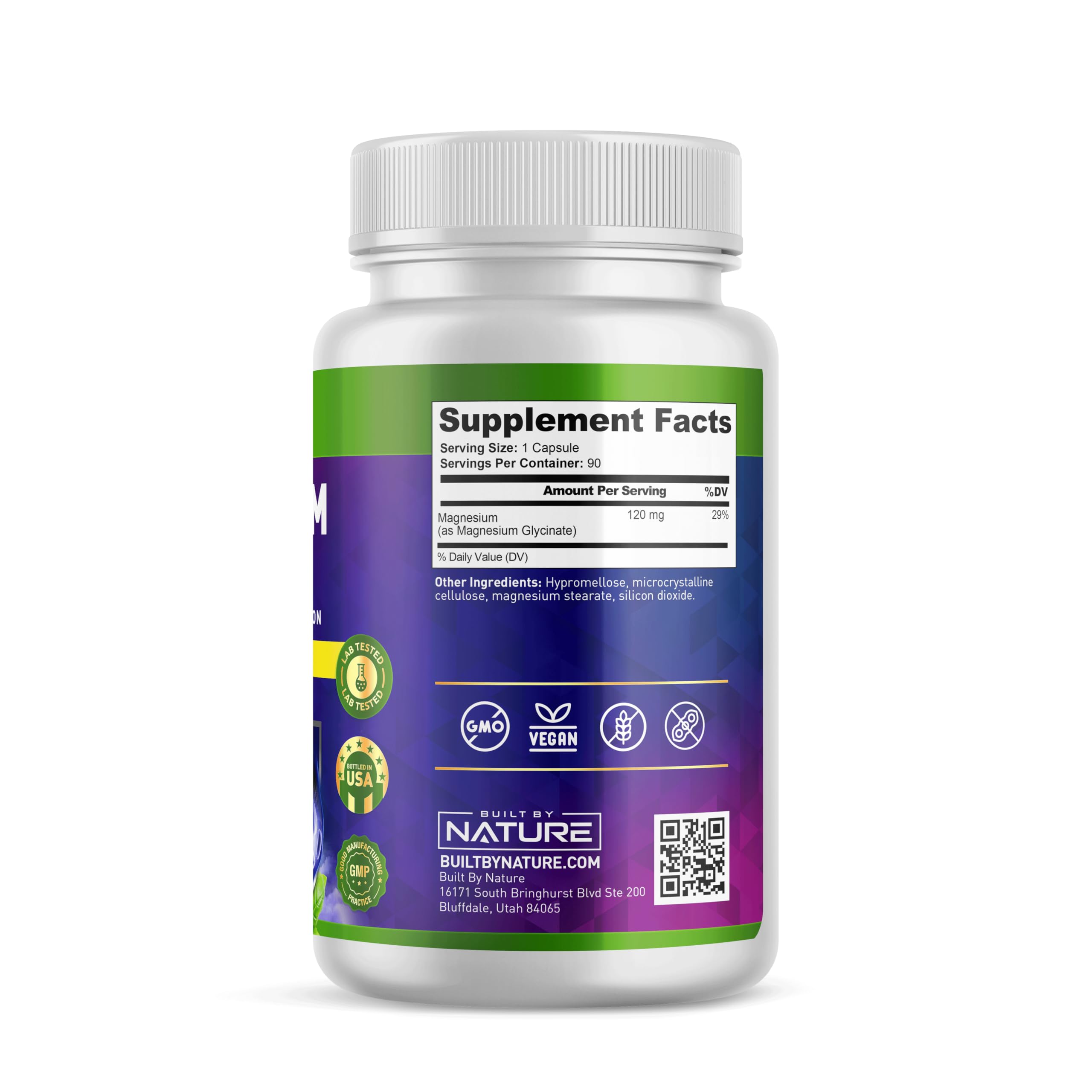 Built By Nature Magnesium Glycinate - Chelated for High Absorption – Supplement to Support Sleep, Muscle, Heart & Nerve Health - 120 mg Magnesium per Serving/Capsule - 90 Capsules Built by Nature Au supplements