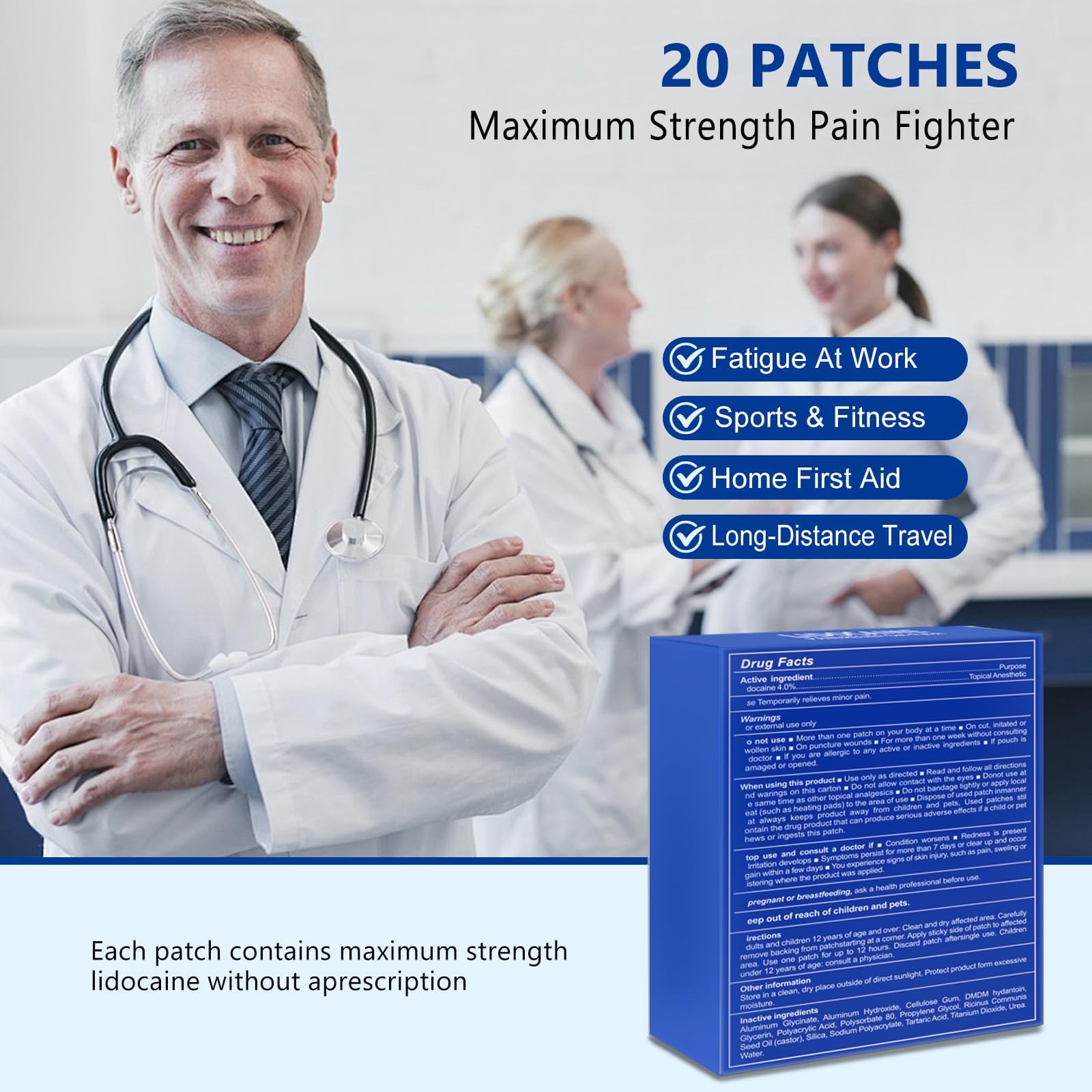KIbabyDI Professional Lidocaine Pain Relief Patches - 20 Count | 4% Medicated Gel Patches for Targeted Joint & Muscle Comfort | Long-Lasting 12-Hour Relief, Ultra-Flexible Design -lb265 KIbabyDI Au supplements
