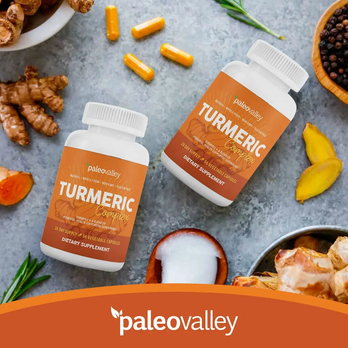 Paleovalley - Organic Turmeric Complex - Full Spectrum Organic Turmeric with Health-Supportive Superfoods - 56 Vegetarian Capsules - Support Joints, Immunity, Brain and Heart Health Paleovalley Au supplements