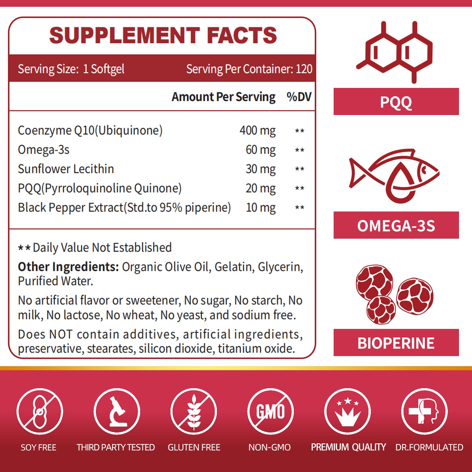 CoQ10-400mg-Softgels with PQQ, BioPerine & Omega-3, Coenzyme Q10(Ubiquinone) ZEBORA Au supplements
