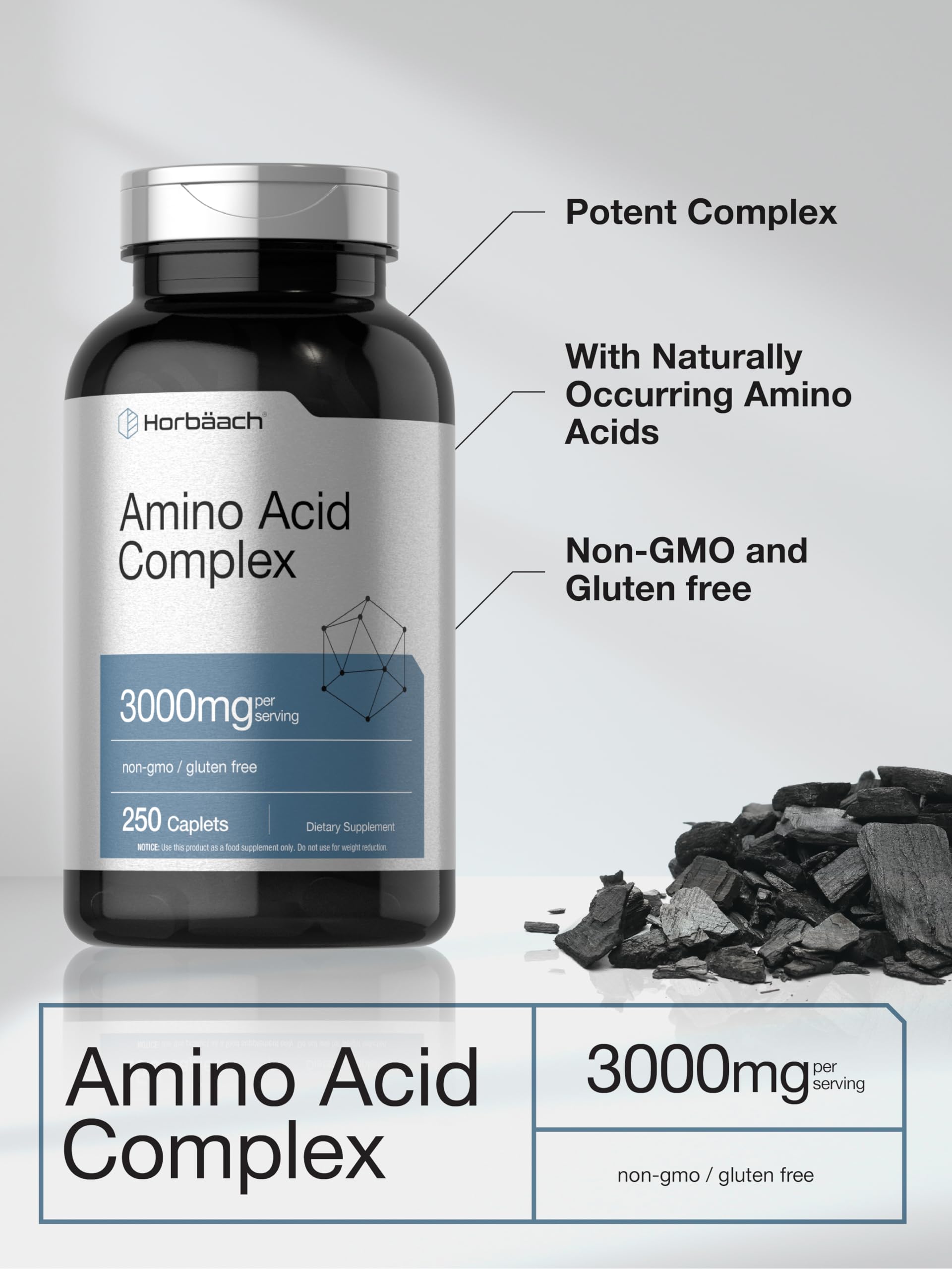 Horbäach Amino Acid Complex 3000mg | 250 Caplets | Non-GMO, Gluten Free Supplement Horbäach Au supplements