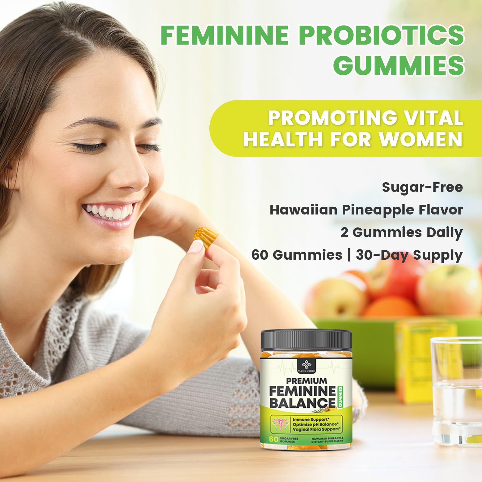 YANLUOBO Feminine Balance Probiotic Gummies - Women's Vaginal Health Support | PH Balance & Odor, Flora, Immune Support | Probiotics for Women, Vegan Pineapple Flavor, 60 Count YANLUOBO Au supplements