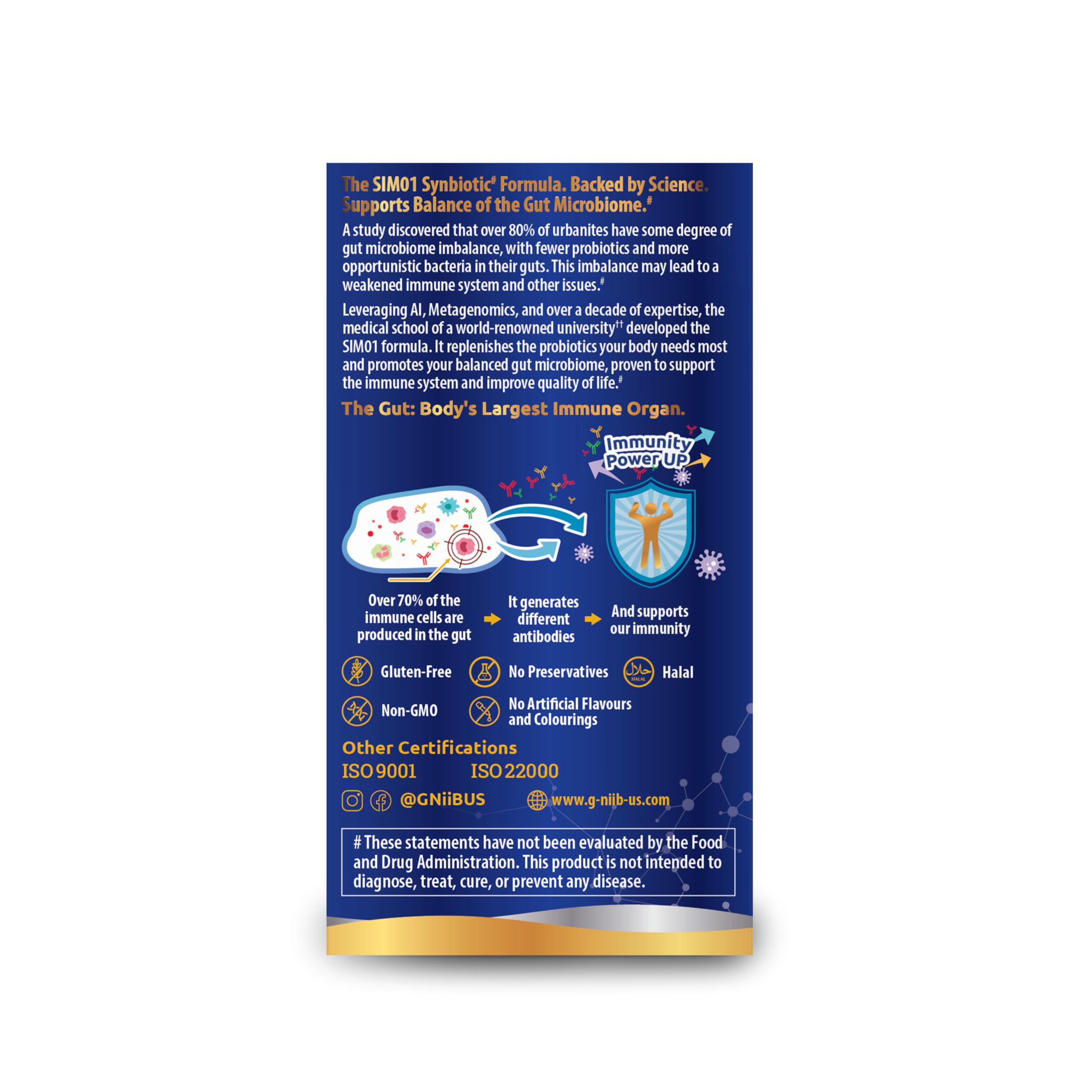 G-NiiB Immunity Elite (SIM01 Synbiotic Formula) - Potent Live probiotics and Added prebiotics to Support Immunity, Regularity, Sleep, Mood, and Skin - 5X More Effective in Reaching the Gut Alive G-NiiB Au supplements
