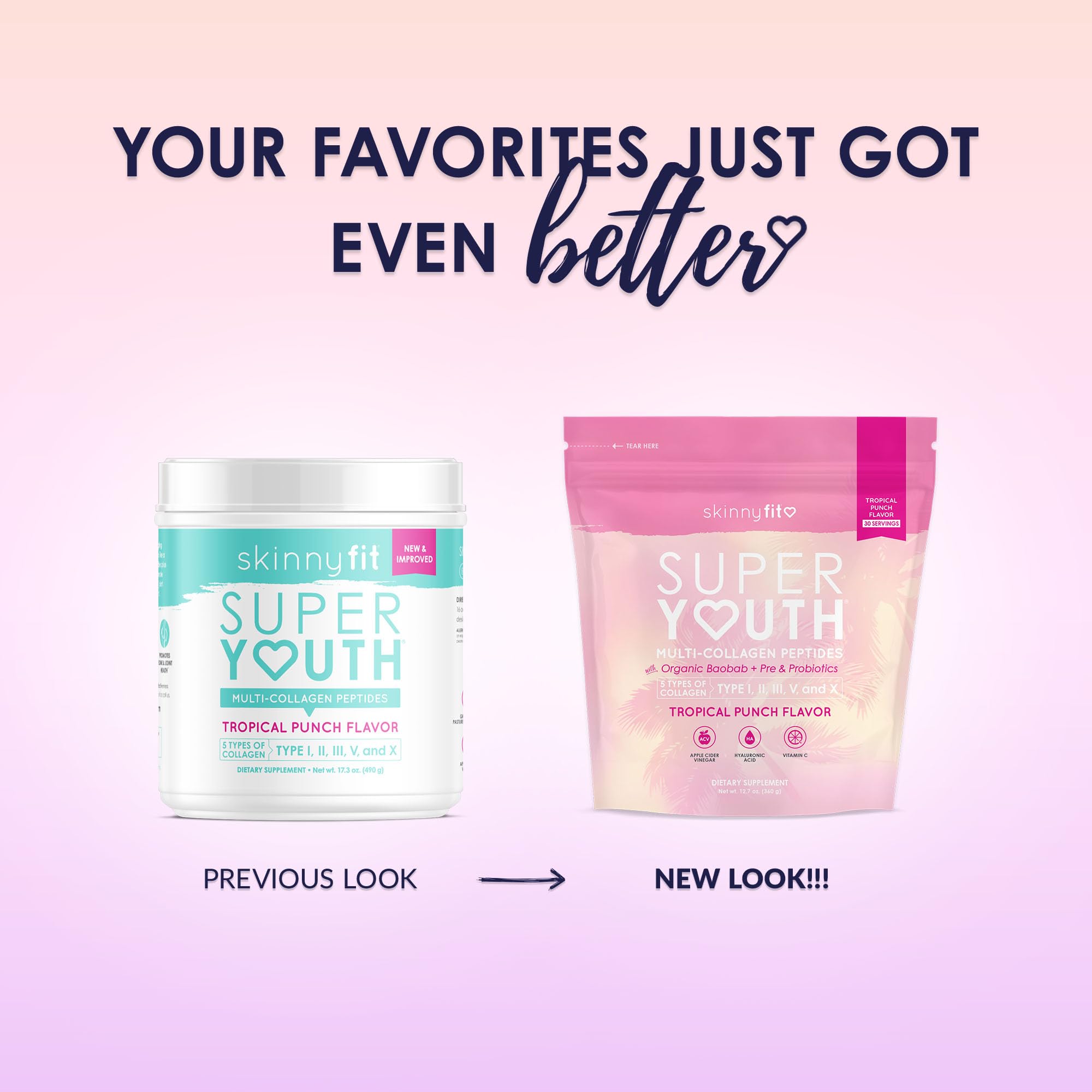 SkinnyFit Super Youth Tropical Punch Multi-Collagen Peptides + Probiotics, Baobab Fiber SkinnyFit Au supplements