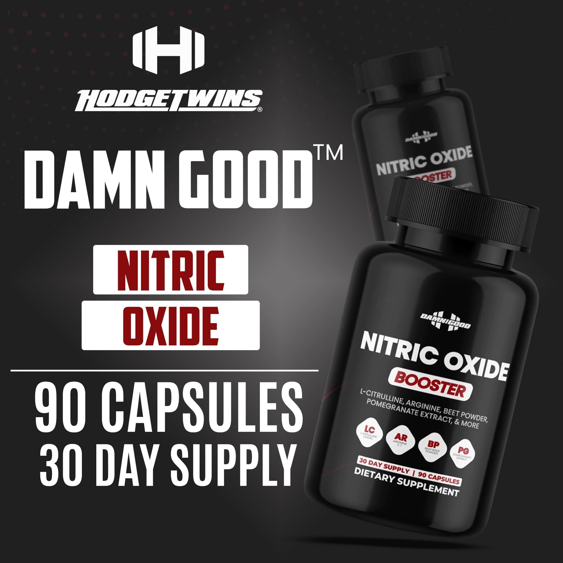 DAMN GOOD The Hodge Twins Nitric Oxide Booster – Beet Root Nitric Oxide & Arginine Citrulline Supplement, Pomegranate Blend for Workout Drive, Endurance Support & Pump Power - 90 Capsules DAMN GOOD Au supplements