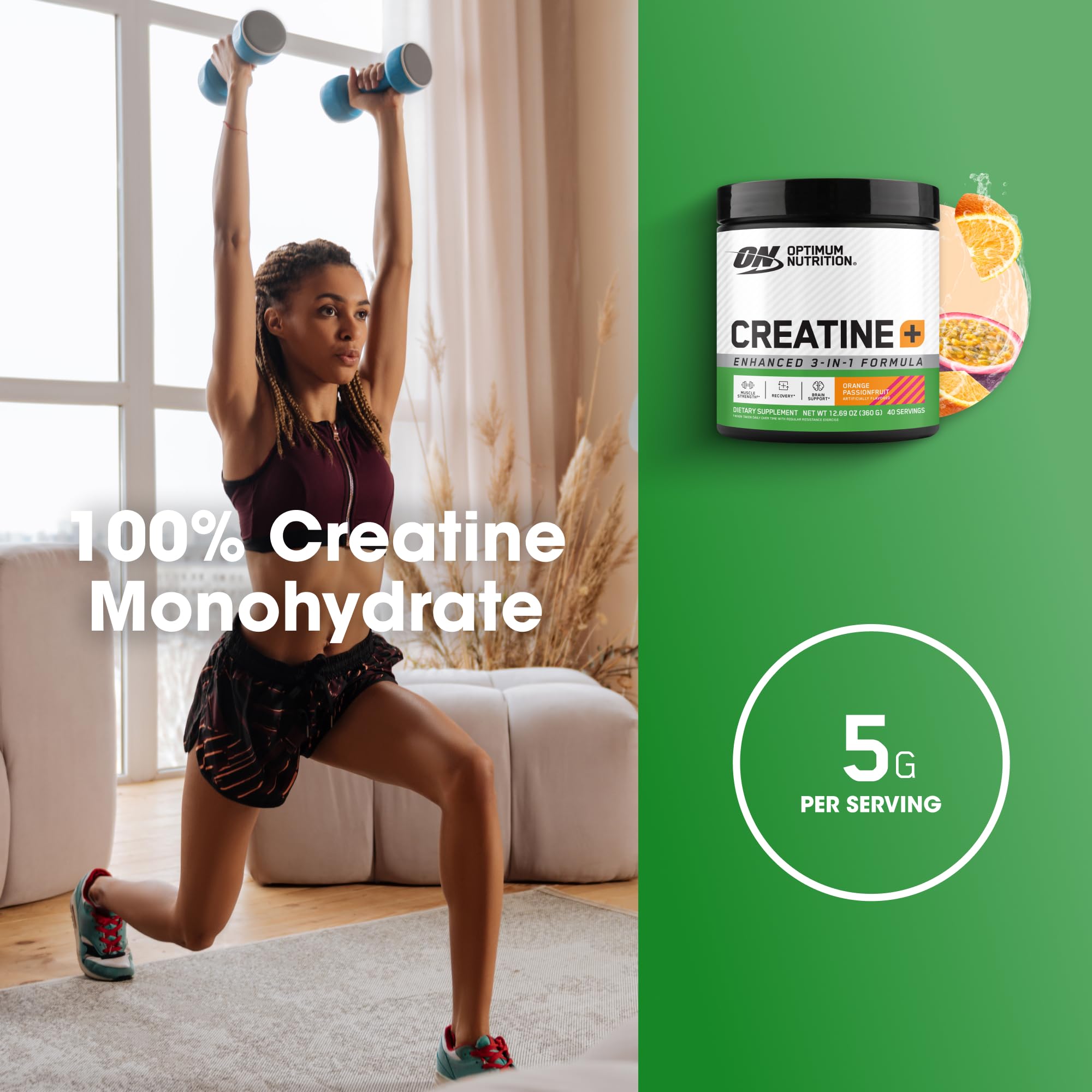Optimum Nutrition Creatine Monohydrate Plus Powder, Orange Passionfruit Flavored Creatine Performance Blend With Electrolytes for Hydration, Added Vitamins, 40 Servings, 360 Grams (Packaging May Vary) Optimum Nutrition Au supplements