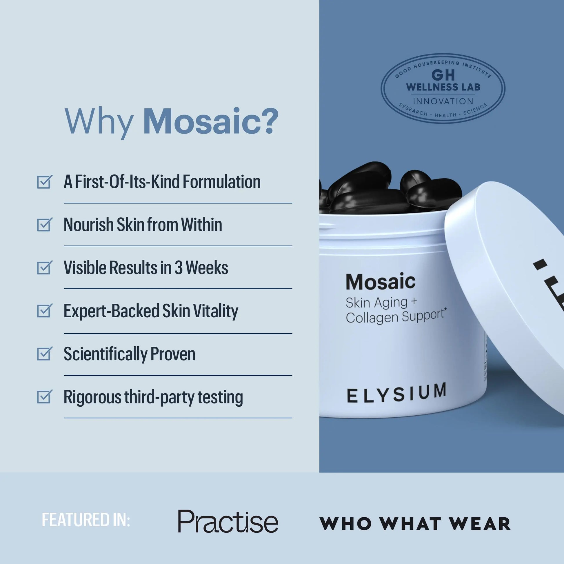 ELYSIUM Mosaic - Hyaluronic Acid Supplement - Clinically Proven - Fights Fine Lines & Skin Aging - Collagen Supplement - 30-Day Supply (Vegan Softgels) ELYSIUM Au supplements