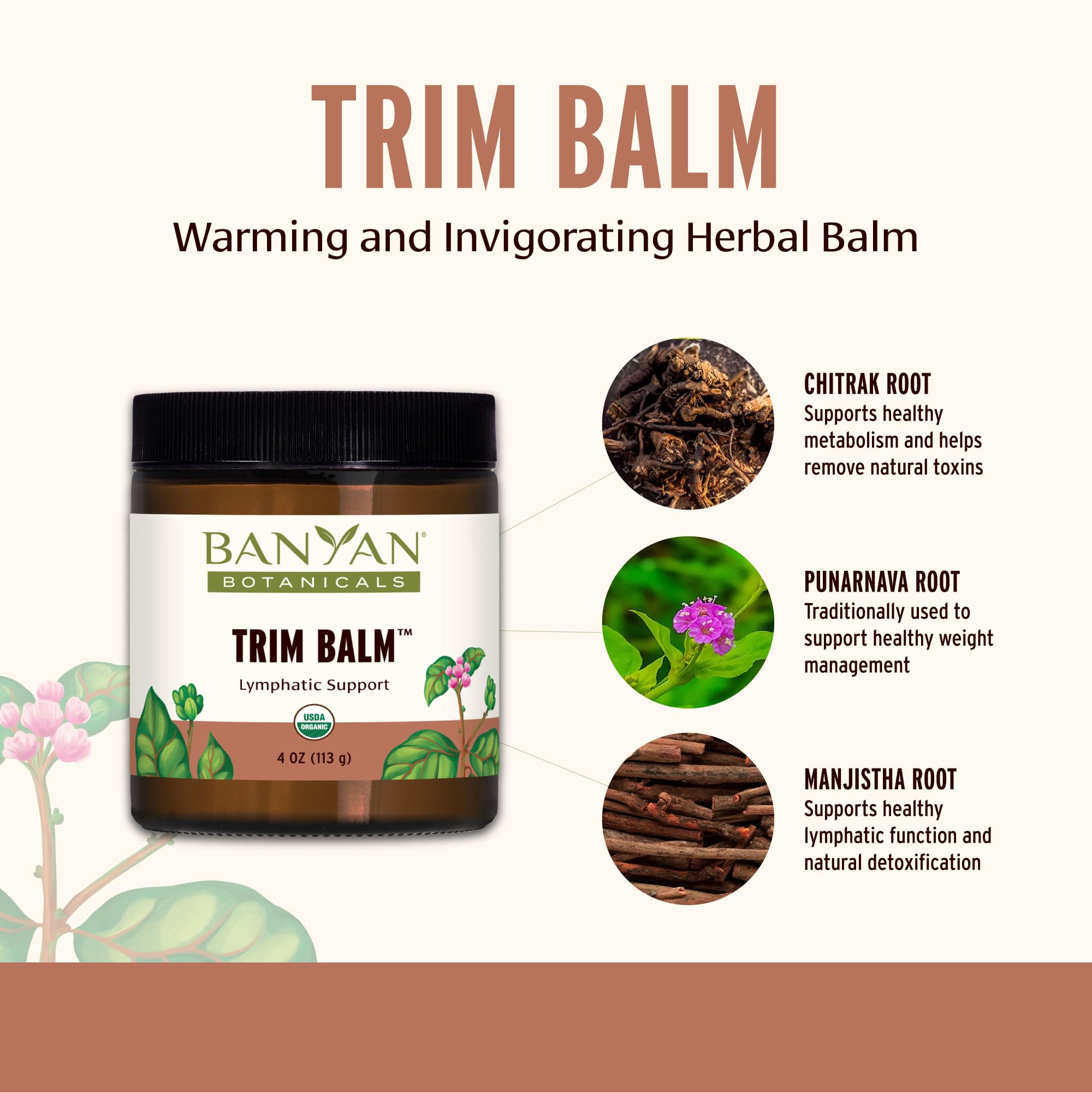 Banyan Botanicals Trim Balm - Certified Organic, 4 oz - Chitrak and Guggulu Increases Metabolism Banyan Botanicals Au supplements