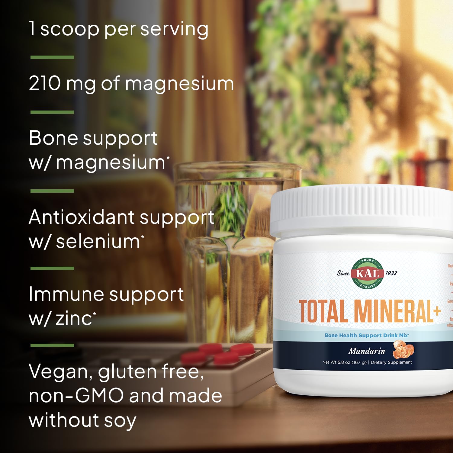 KAL Total Mineral+ Powder - Total Complex - Magnesium Glycinate, Zinc, Calcium and More - Bone Health & Whole Body Support Supplement - Vegan, Non-GMO, Gluten-Free 60-Day Guarantee - 30 Servings KAL Au supplements