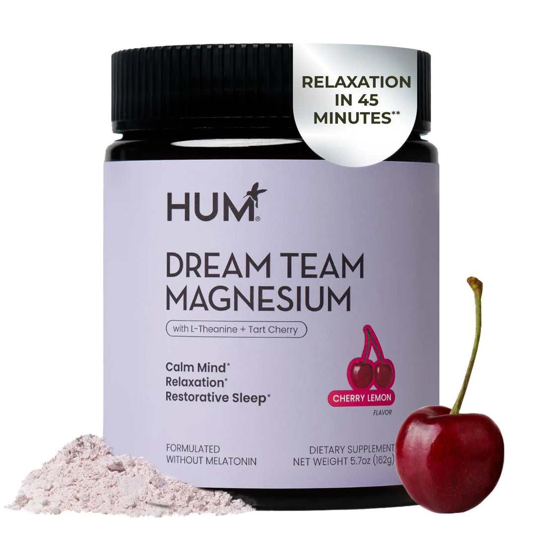 Hum Nutrition Dream Team Magnesium Bisglycinate Powder, L Theanine & Tart Cherry Magnesium Supplement Drink Mix, Support Rest, Relaxation & Sleep Routine, Gluten Free, Vegan, Cherry Lemon, 30 Servings HUM uk supplements