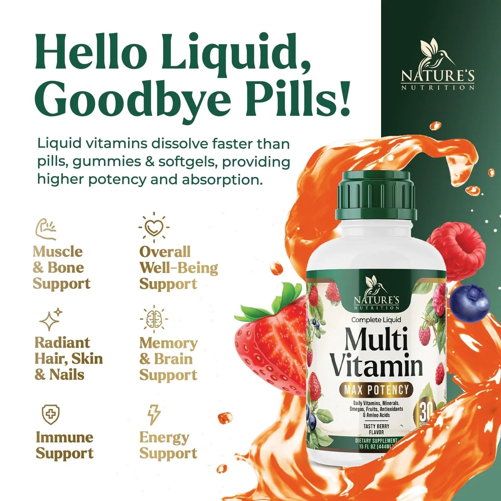 Liquid Multivitamin - Sugar Free Daily Multi Vitamin for Women, Men & Kids, Vitamins A, C, D, B-12, Biotin & Zinc - Supports Faster Hair Growth Nature's Nutrition Au supplements