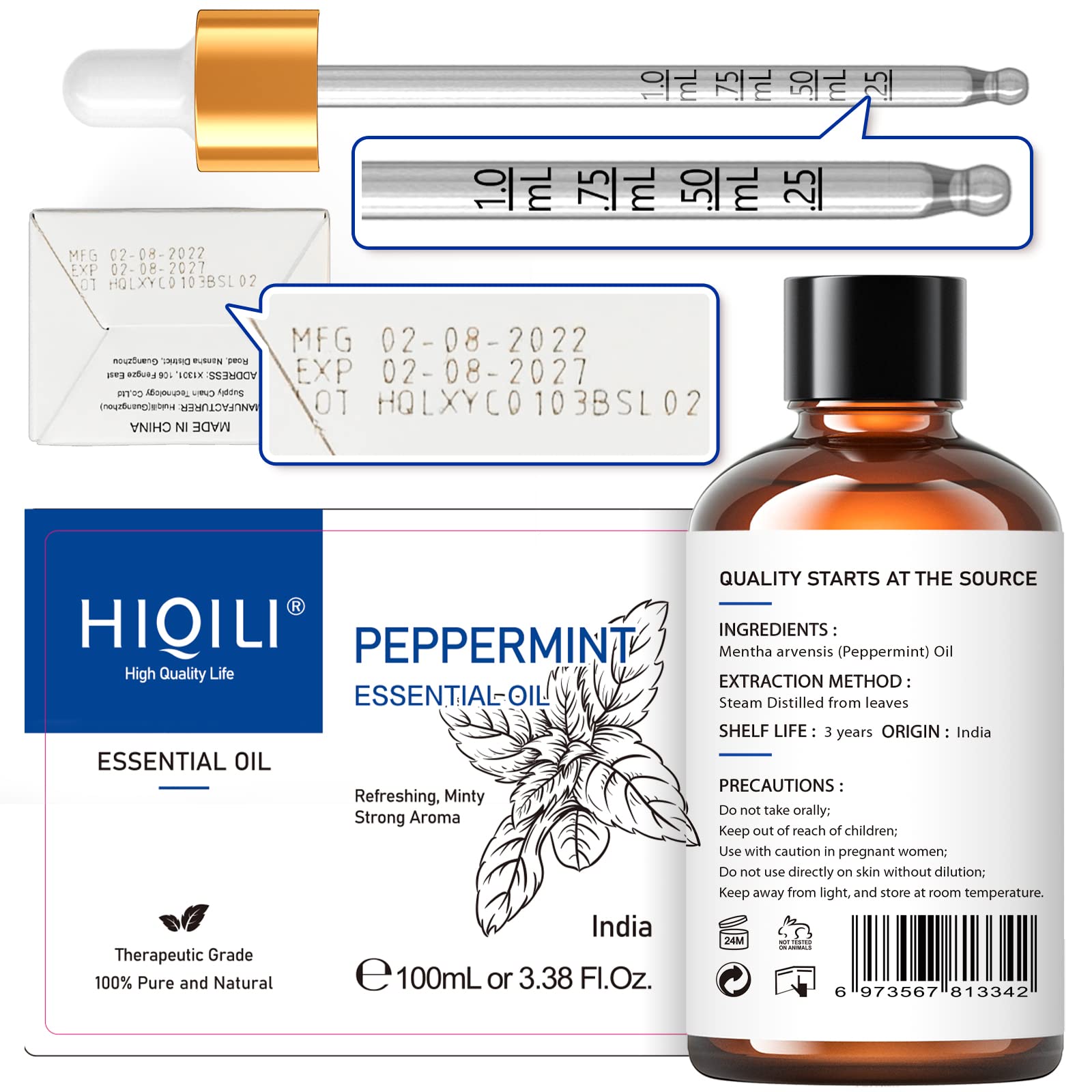 HIQILI Peppermint Oil 100ML, 100% Pure Peppermint Essential Oil Natural for Diffuser HIQILI Au supplements