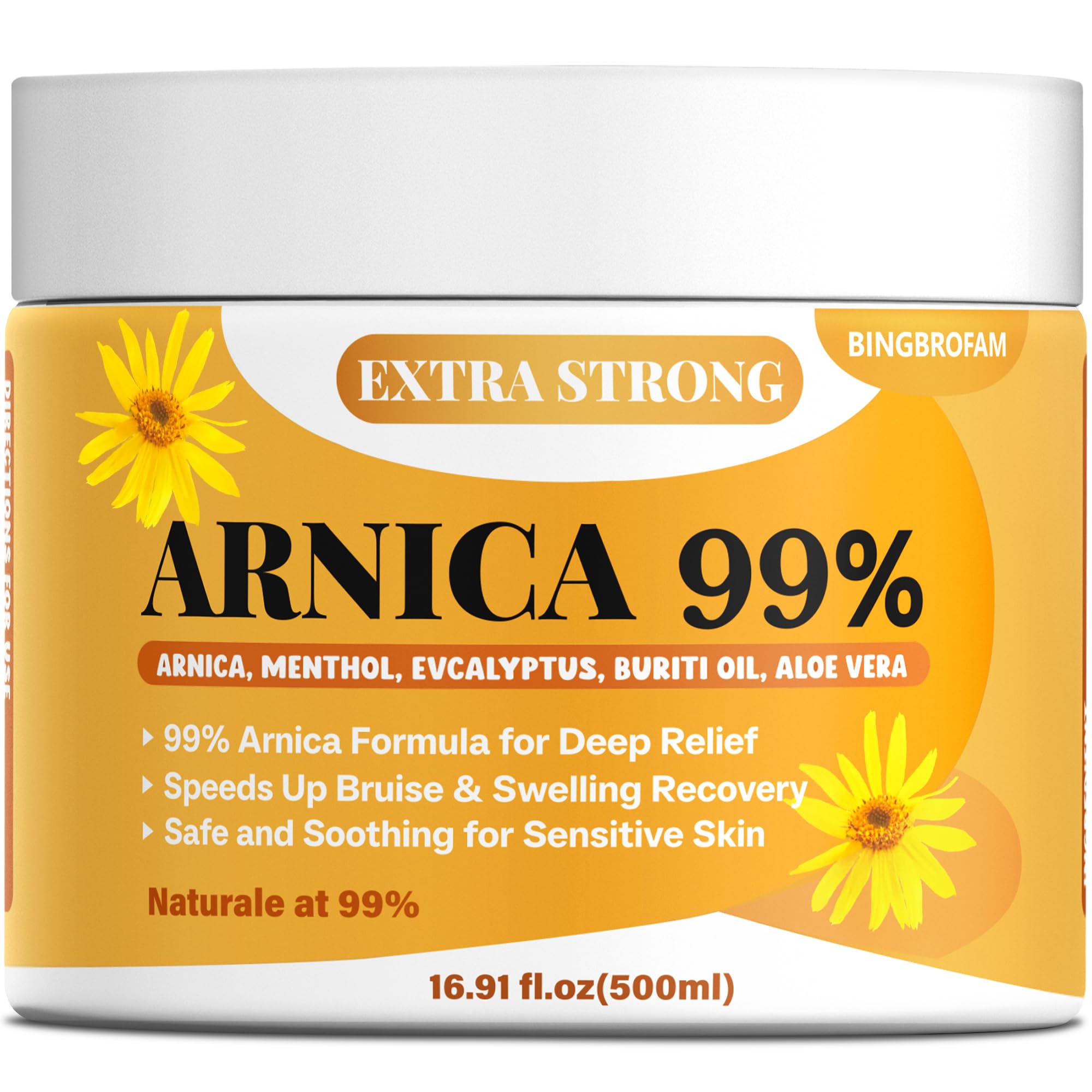 Bingbrofam Arnica Cream 99% Extra Strength Gel Pain Relief for Fast Healing Thin Skin, Seniors Bruises with Menthol, Swelling, Soothing Massage, 16.9 Oz Bingbrofam Au supplements