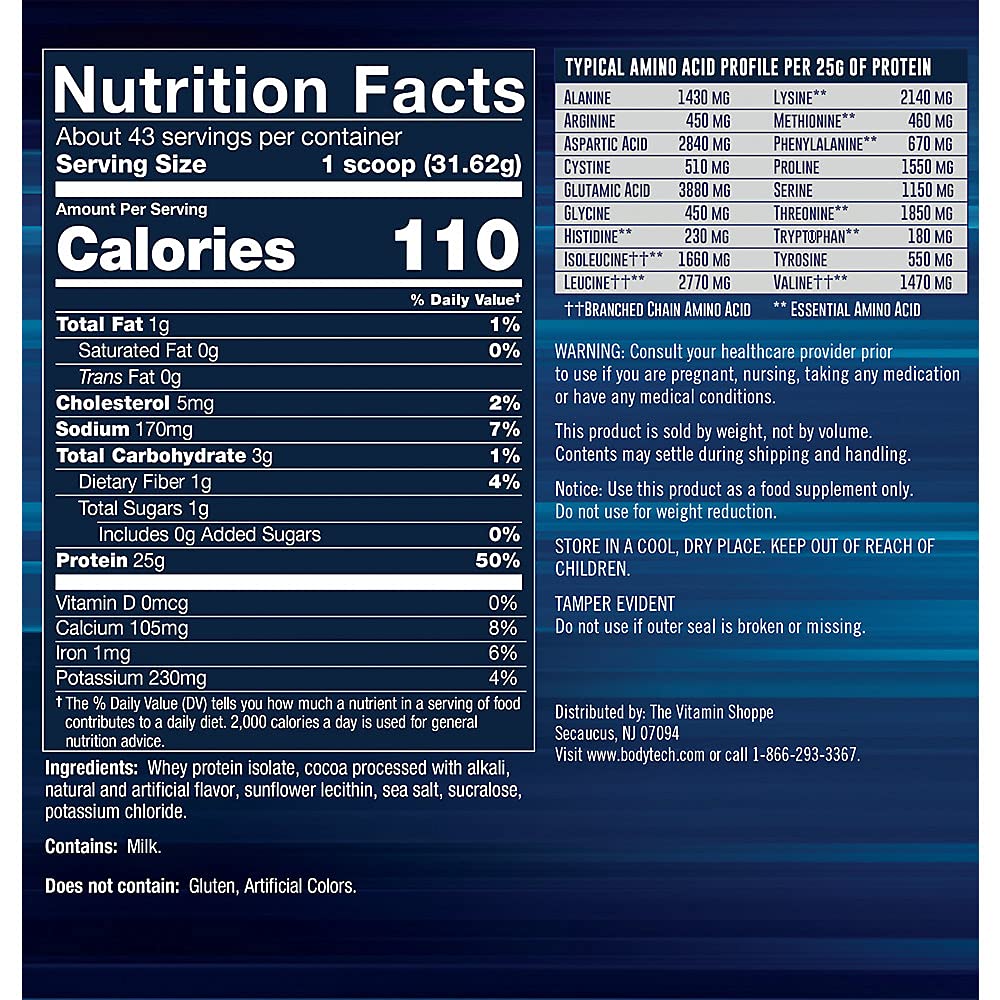 BODYTECH Whey Protein Isolate Powder - Rich Chocolate (3 lbs./43 Servings) BODYTECH Au supplements