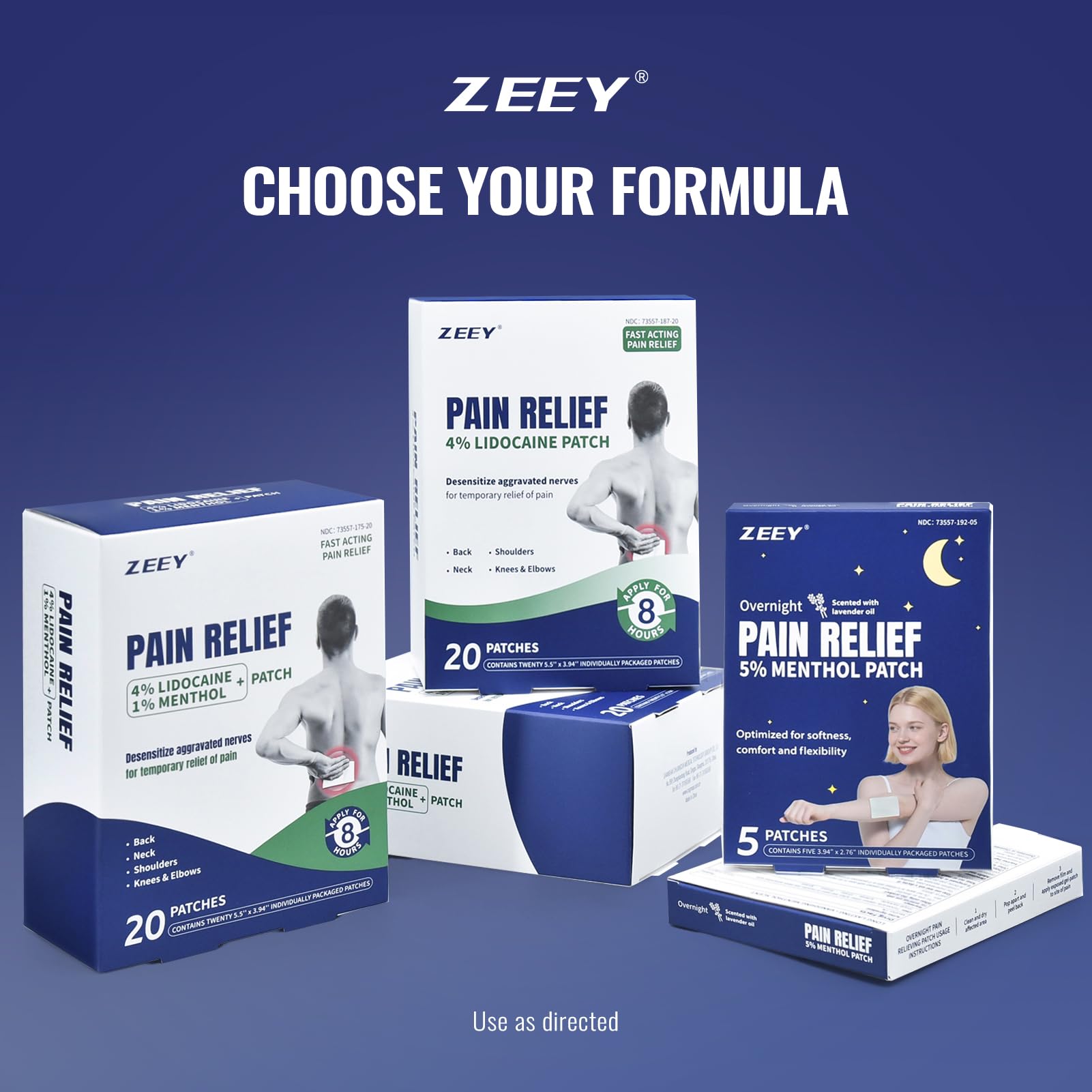 ZEEY 4% Lidocaine Pain Relief Patches, Maximum Strength OTC, for Back, Knee, Neck, Shoulders, Joints, Muscle Soreness, Fast Acting, Topical Anesthetic, Large Gel Patch, 5.5" x 3.94", 40Ct ZEEY Au supplements