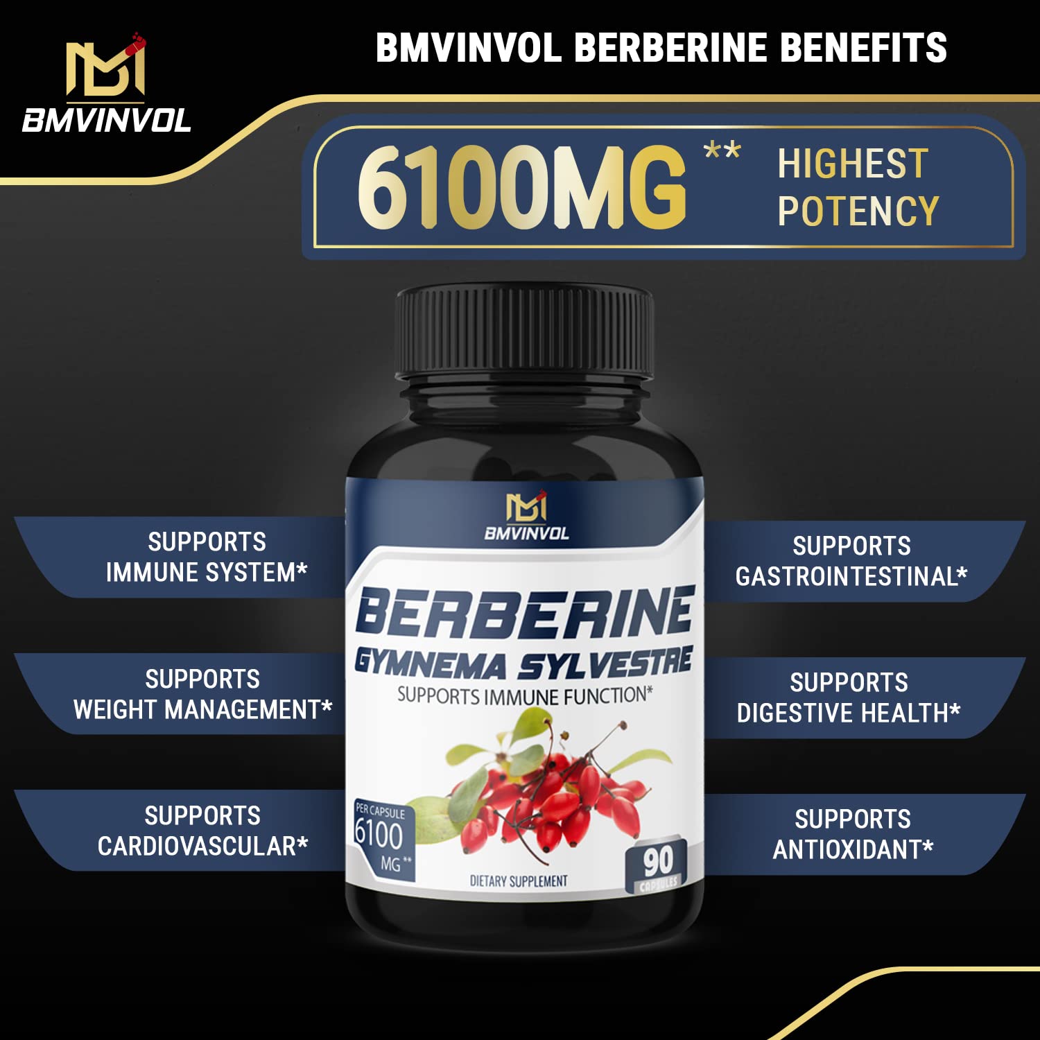 BMVINVOL 5-in-1 Berberine Supplement 6100mg with Ceylon Cinnamon, Gymnema BMVINVOL Au supplements