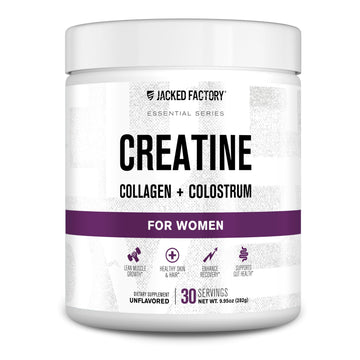 Jacked Factory Creatine for Women - Creatine Monohydrate with Collagen + Colostrum to Support Workout Performance, Lean Muscle Growth, Healthy Hair, Skin, & Nails - 30 Servings, Unflavored Jacked Factory Au supplements