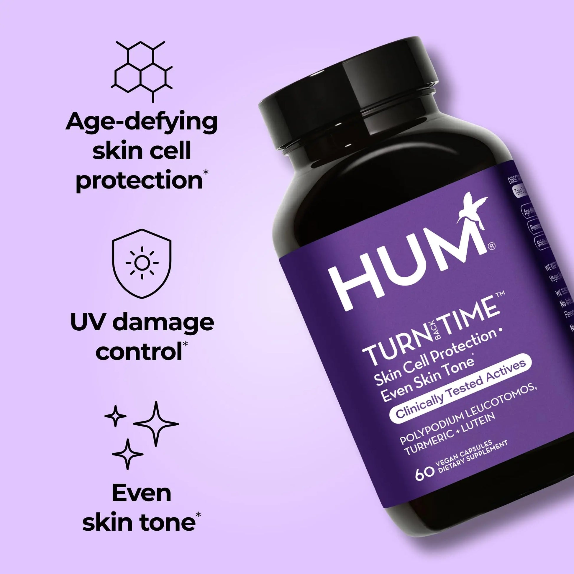 HUM Turn Back Time Turmeric Supplement for Youthful Looking Skin Support with Green Tea Extract, Lutein & Polyphenols, Skin Care Aging & Collagen Support Capsules for Even Tone, 60 Vegan Capsules HUM Au supplements