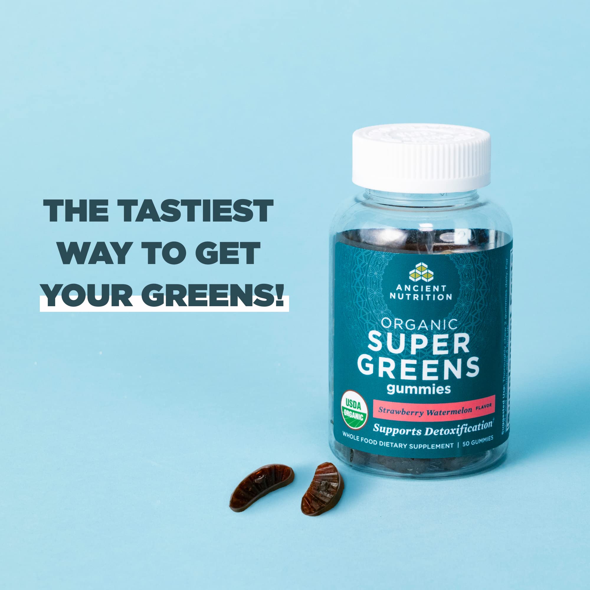 Ancient Nutrition Supergreens Gummy, Organic Superfood Gummy Made from Real Fruits, Vegetables and Herbs, for Digestive and Energy Support, 100 Count, Strawberry Watermelon Ancient Nutrition Au supplements