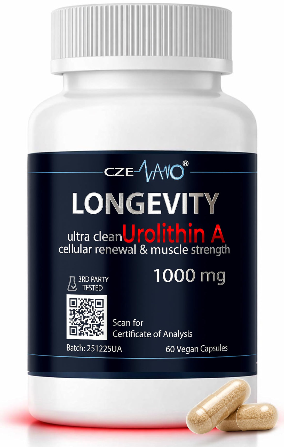 CzeNano Longevity – Ultra-Pure Urolithin A Supplement 1000 mg | Mitochondrial Support, Cellular Energy & Muscle Strength | Third-Party Tested COA | 60 Vegan Capsules CzeNano Au supplements