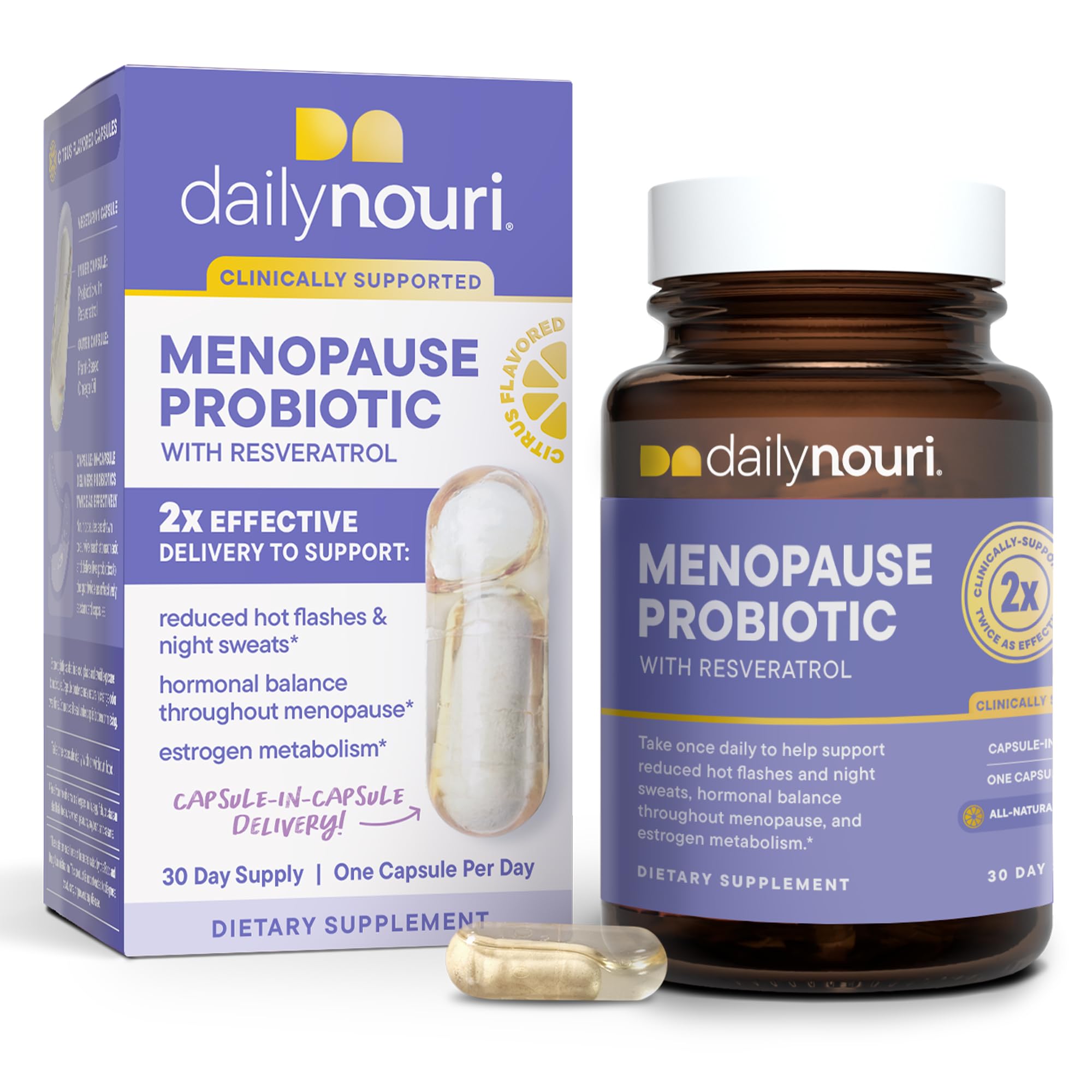 Daily Nouri Menopause Probiotics for Women | Hormonal Balance, Hot Flashes, Night Sweats & Gut Health | 3 Clinically Studied Strains + Resveratrol & Omega | 30-Day Supply Daily Nouri Au supplements