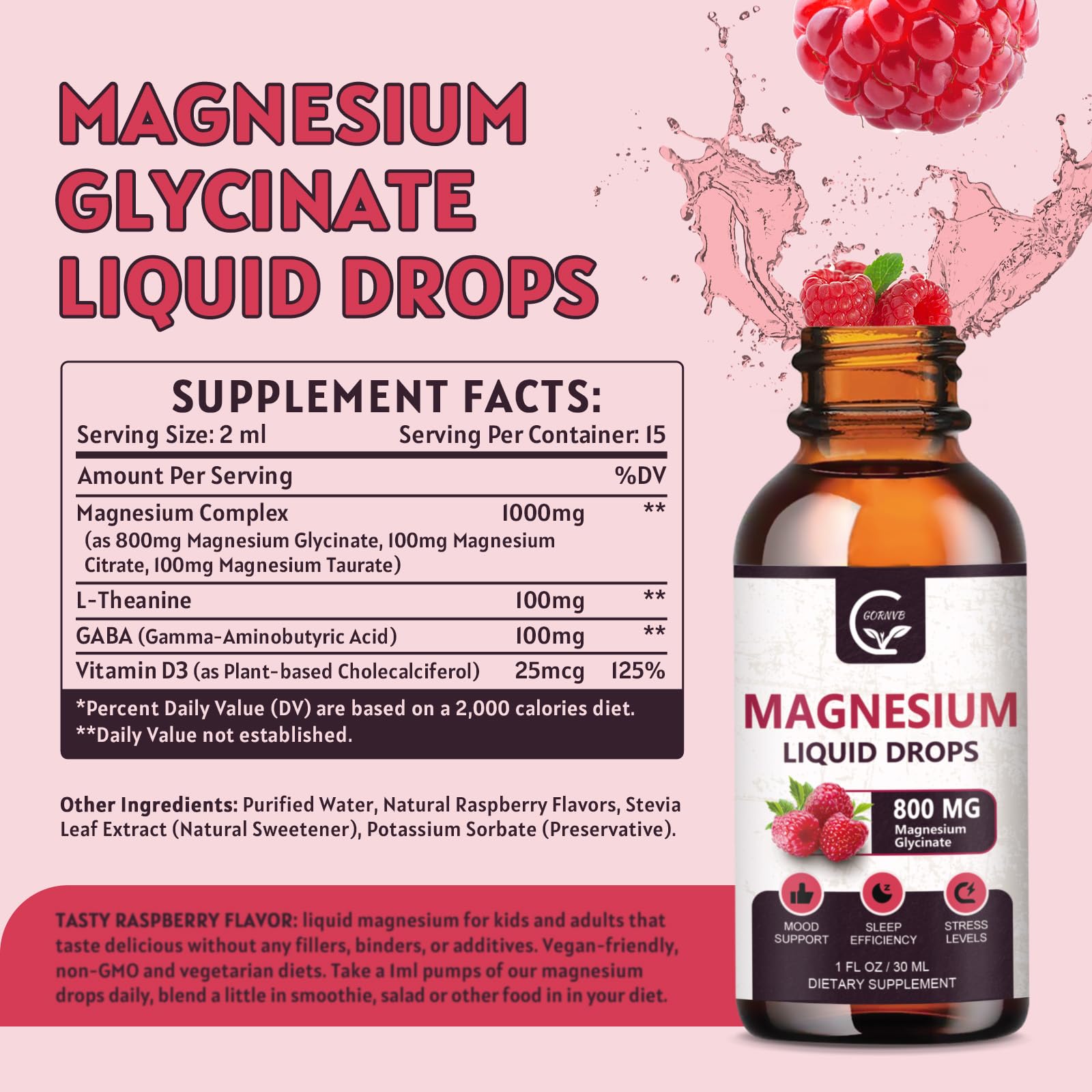 (2 Pack) Magnesium Glycinate Liquid Drops | 1000mg Liquid Magnesium Complex with D3, L-Thea & GABA for Energy, Sleep, Nerve and Heart Health, High Absorption, Raspberry Flavor GORNVB Au supplements