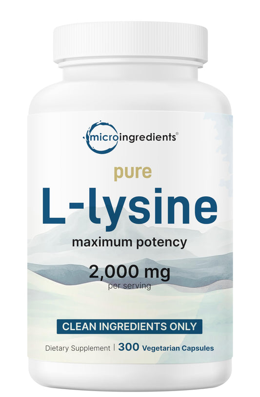 Pure L-Lysine 2,000mg, 300 Veggie Capsules | Maximum Potency, Easily Absorbed, Free Form | Essential Amino Acid for Collagen, Lip, & Immune Support Micro IngredientsUS supplements