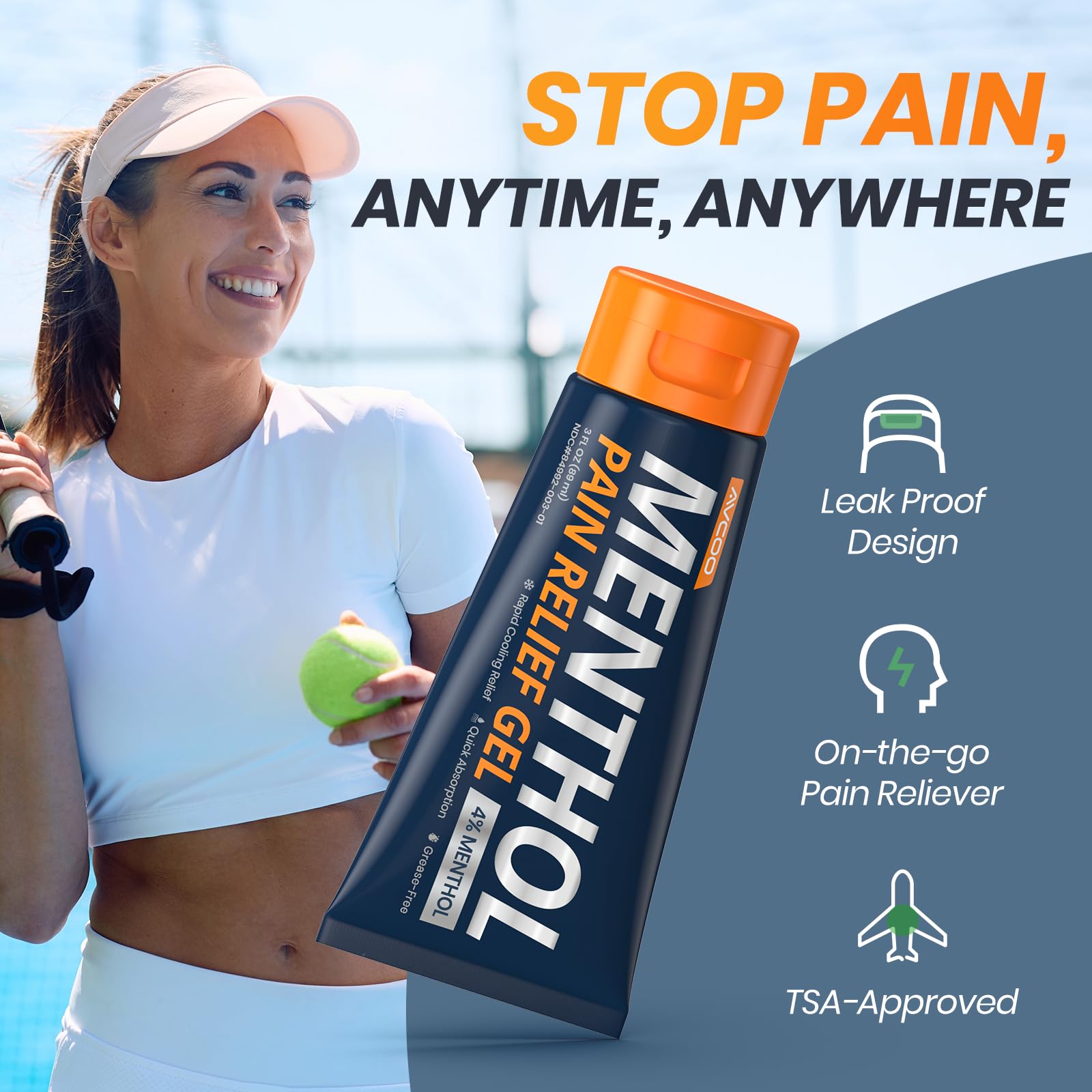 AVCOO 4% Menthol Pain Relief Gel, Cooling Sensation for Arthritis, Knees, Joint, Sore Muscle, Neck, Shoulder and Lower Back Pain Relief, Grease-Free Gel, 2 Packs (3 OZ Per Pack) AVCOO Au supplements