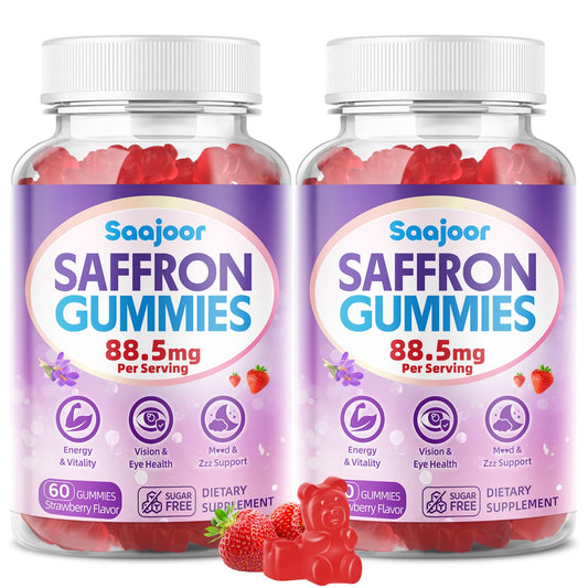 Saffron Gummies for Adult Kids - with Saffron 88.5mg, Vitamins D3 & B6, Magnesium, Zinc, Ashwagandha, L - Theanine, St. John's Wort - Supports Mood & Focus, Strawberry Flavor, 120 Count SaajoorAu supplements