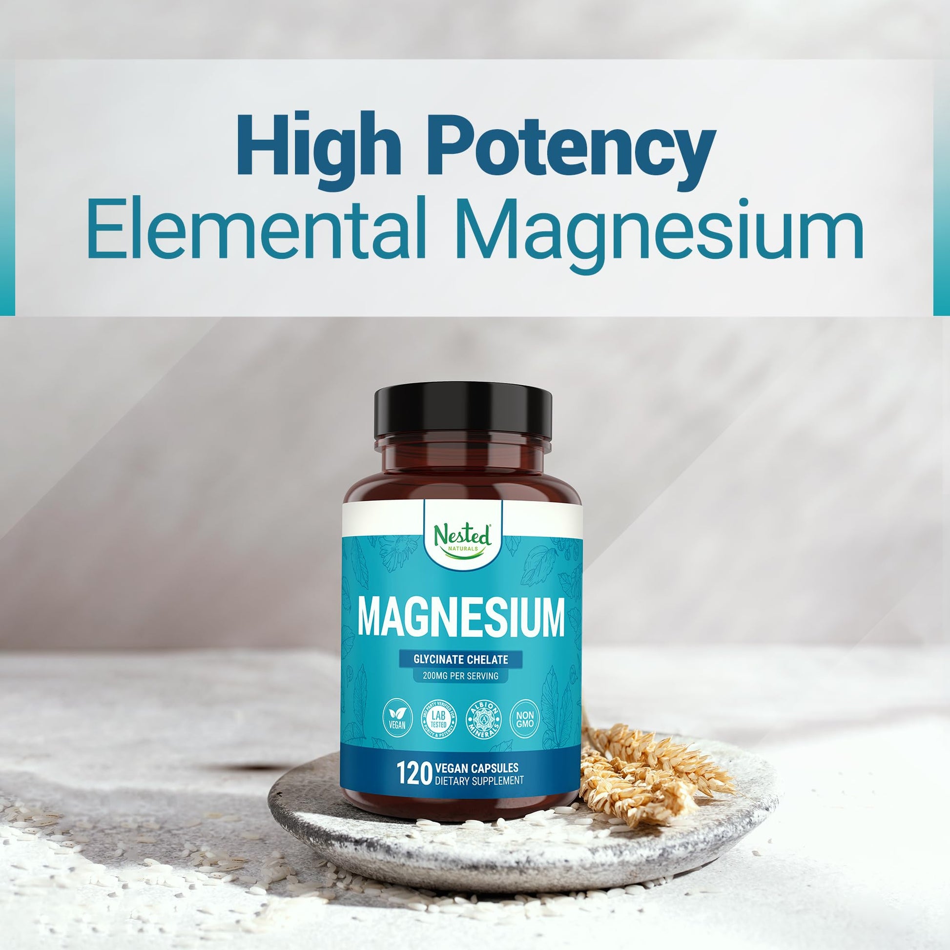 Nested Naturals Magnesium Glycinate Chelate - 200mg Chelated Magnesium Supplement for Muscle Cramps, Relaxation, & Sleep Support - 100% Albion TRACCS Buffered Magnesium Glycinate - 120 Vegan Capsules Nested Naturals Au supplements