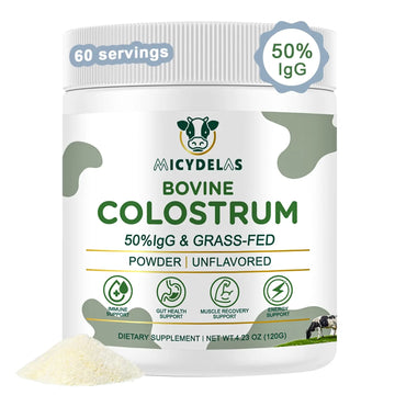 MICYDELAS Bovine Colostrum Supplement Powder 50% IgG Premium Bovine Colostrum for Gut Health Support, Immune Support, Muscle Recovery & Overall Wellness, Grass Fed, Non-GMO, Unflavored, 60 Servings MICYDELAS Au supplements