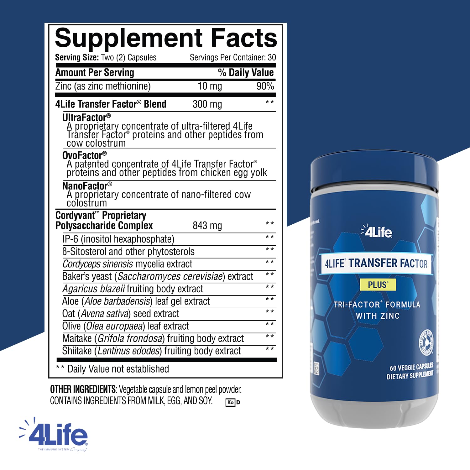 4Life Transfer Factor Plus - Support with Zinc, Super Mushroom Blend (Maitake, Shiitake, Agaricus), and Colostrum & Egg Yolk Extracts - 60 Capsules 4Life Au supplements