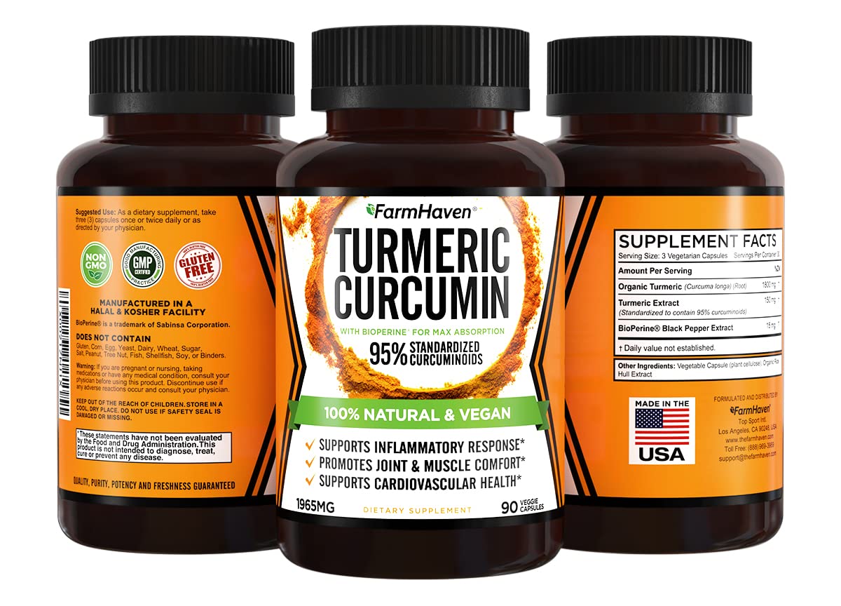 Turmeric Curcumin with BioPerine Black Pepper & 95% Curcuminoids, 1965mg, Maximum FarmHaven Au supplements