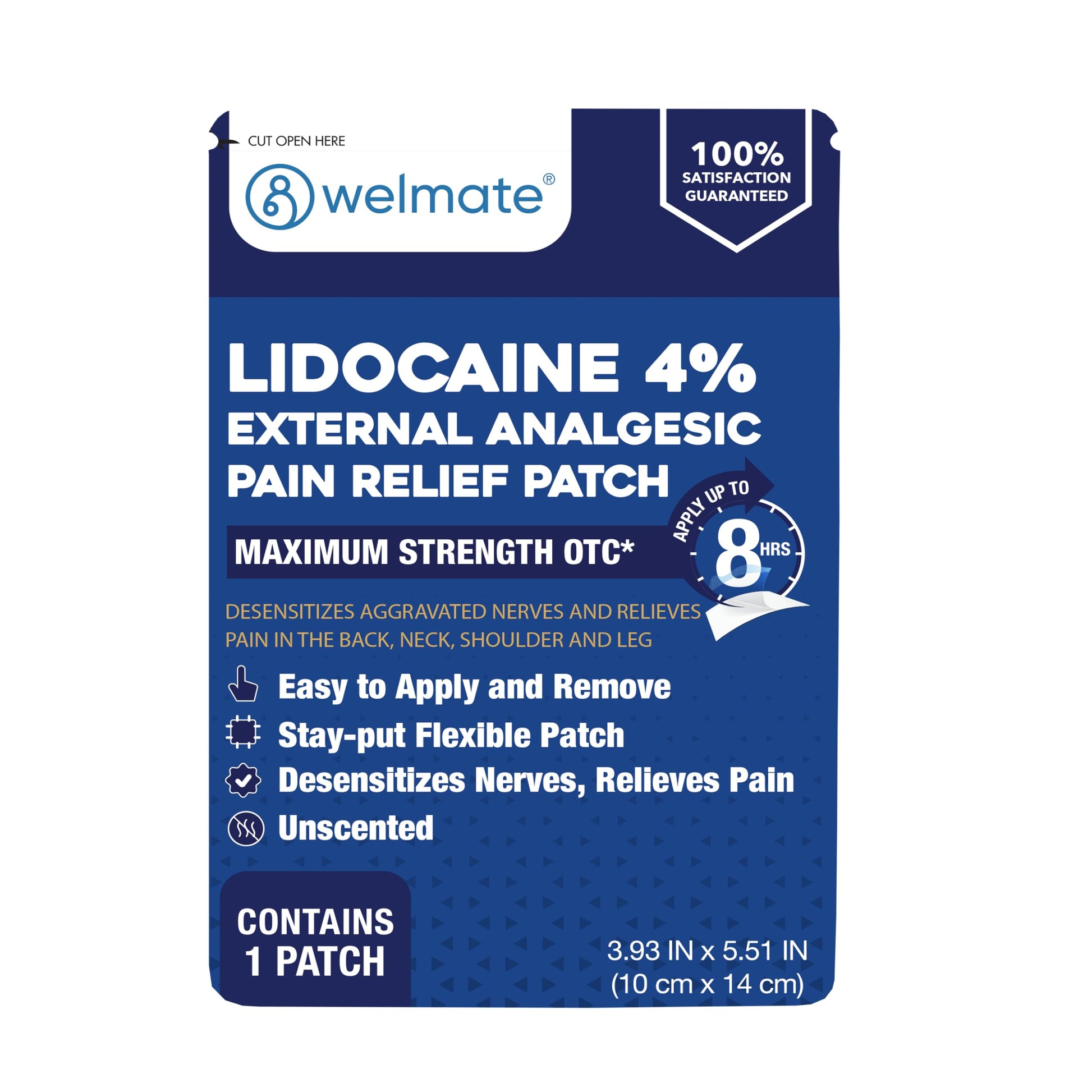 WELMATE - 4% Lidocaine Numbing Patch - Maximum Strength - Temporary Relief of Pain, Back, Neck, Shoulders, Knees, Elbows, Minor Skin Irritations - Topical Analgesic Unscented - 30 ct WELMATE Au supplements