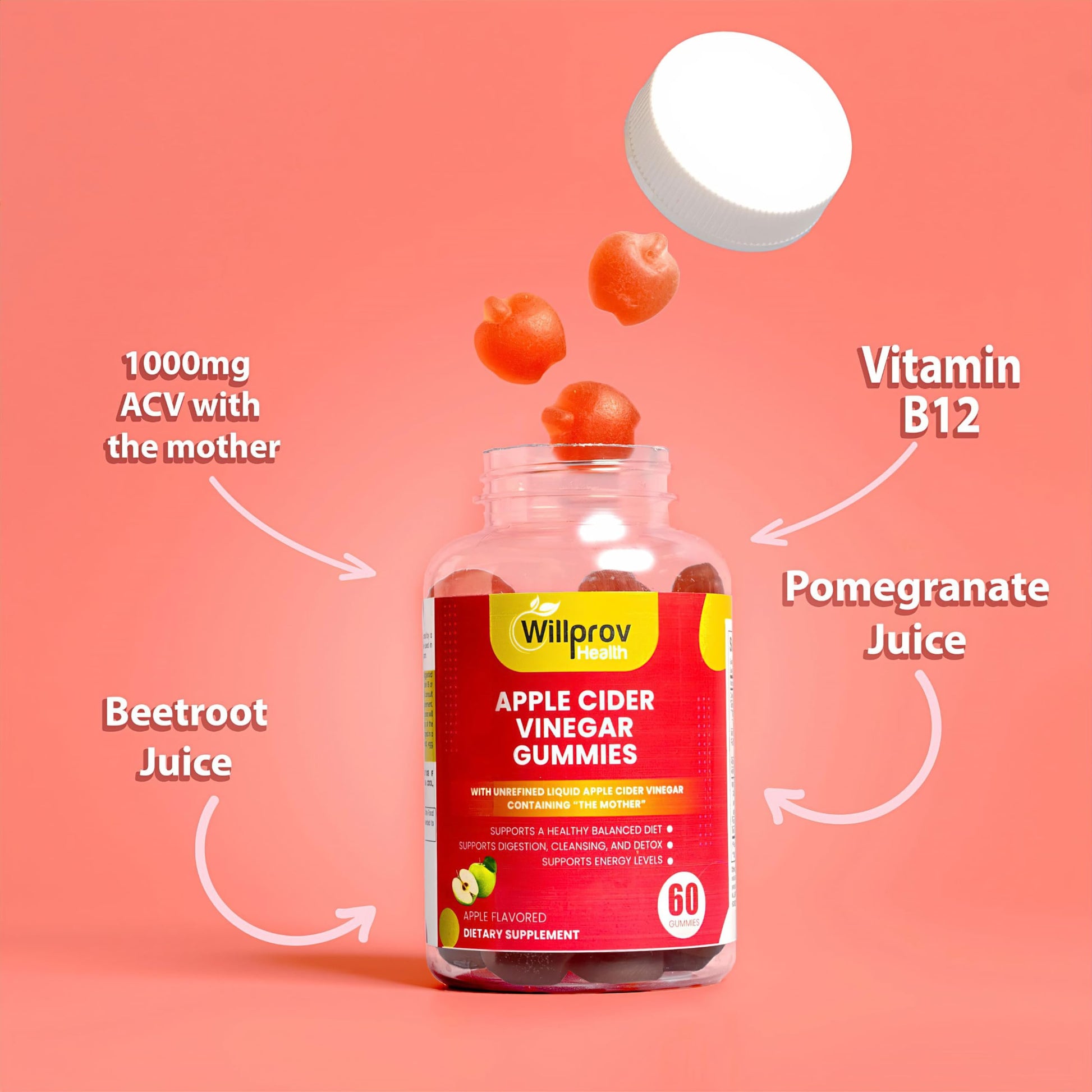 Willprov Health Apple Cider Vinegar Gummies - 1000mg ACV with Mother for Metabolism Willprov Health Au supplements