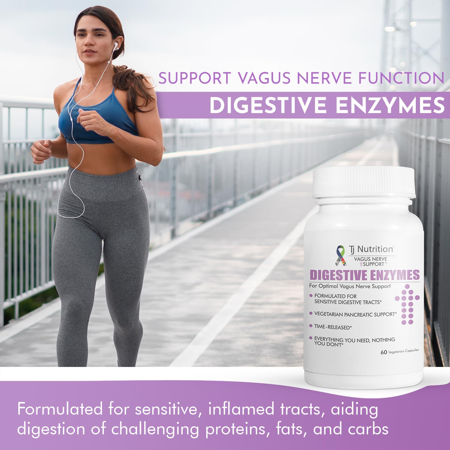 TJ Nutrition Digestive Enzymes for Sensitive Stomachs - Supports Vagus Nerve, Vegetarian Pancreatic Support, Timed Release Formula for Optimal Gut Health, Enhances Food Digestion & Gut Flora TJ Nutrition Au supplements