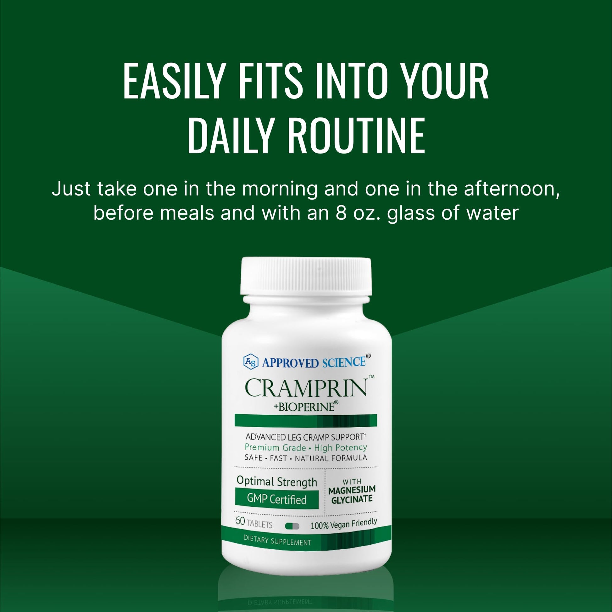 Approved Science Cramprin - High Absorption Magnesium, Vitamin B Complex, BioPerine - Muscle Cramps - 6 Month Supply - 2 Bottles - Vegan Approved Science Au supplements