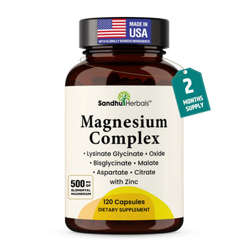 Complete Magnesium Complex 500mg for Women & Men | 120 Capsules | 6 in 1 Mag Supplement with Zinc | Quality Sleep & Muscle Health | Glycinate, Citrate, Malate, Oxide, Aspartate, Lysinate Glycinate SANDHUHERBALS Au supplements