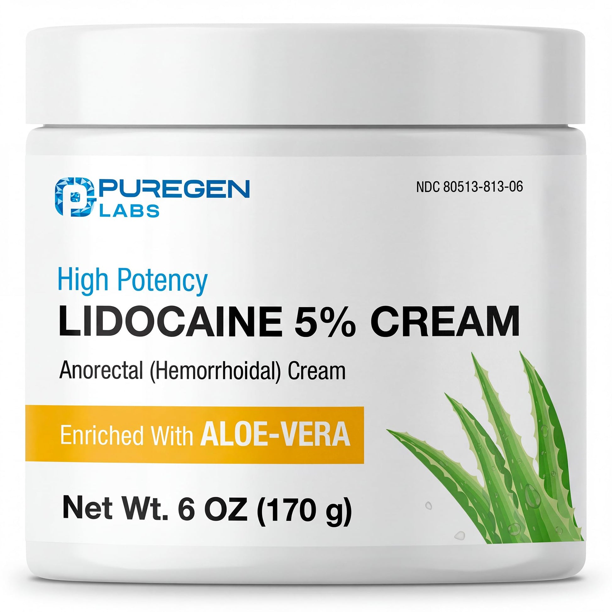 Puregen Labs Lidocaine 5% Anorectal (hemorrhoidal) Cream Maximum Strength | Enriched with Aloe-Vera | 6 Oz P Puregen Labs Au supplements