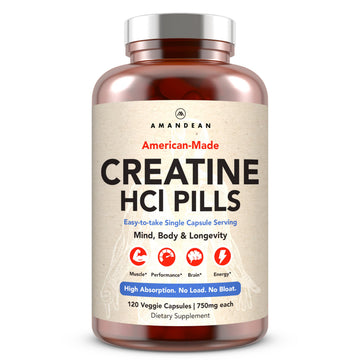 AMANDEAN Creatine HCl Pills. American Made CON-CRET. 120 Capsules. 7X Concentrated vs Monohydrate Powder. No Bloat. Muscle, Energy, Cognitive, Recovery Support for Men & Women. Gluten Free, Non-GMO. AMANDEAN Au supplements