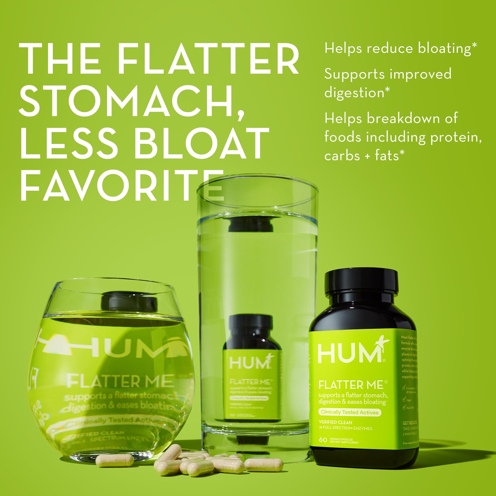 HUM Flatter Me Supplement for Daily Bloating - 18 Full Spectrum Digestive HUM Au supplements