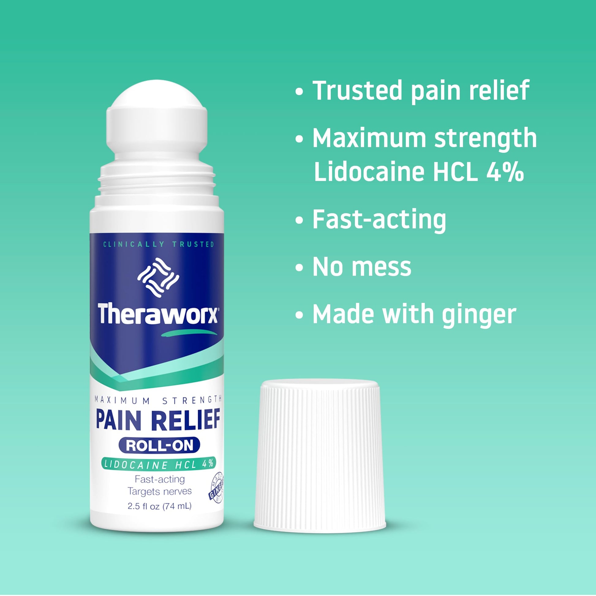 Theraworx Maximum Strength Pain Relief Roll-On with Lidocaine, Fast-Acting - 2.5 Oz - 1 Count Theraworx Au supplements