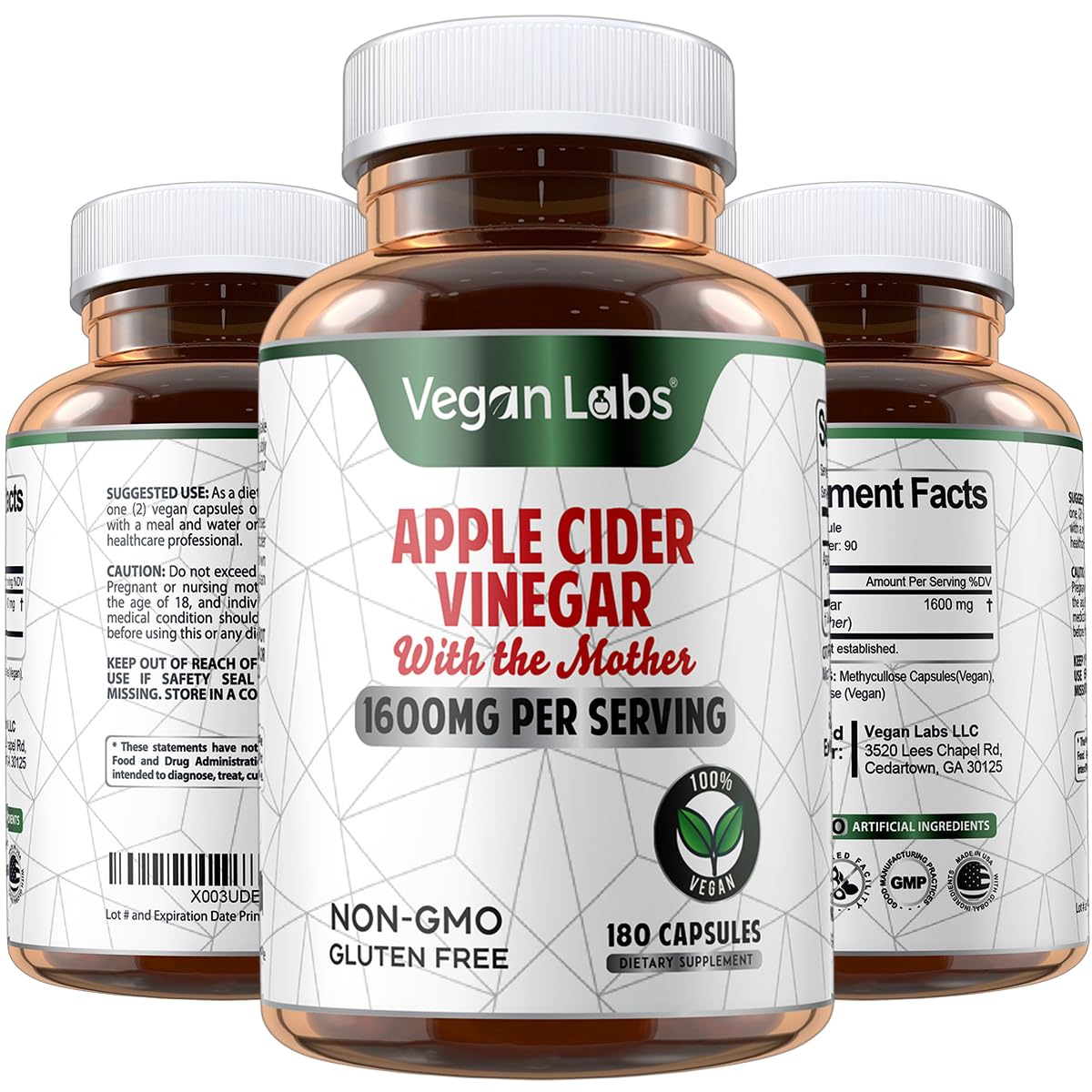 Vegan Labs Apple Cider Vinegar Capsules with The Mother- 180 Vegan Capsules Vegan Labs Au supplements