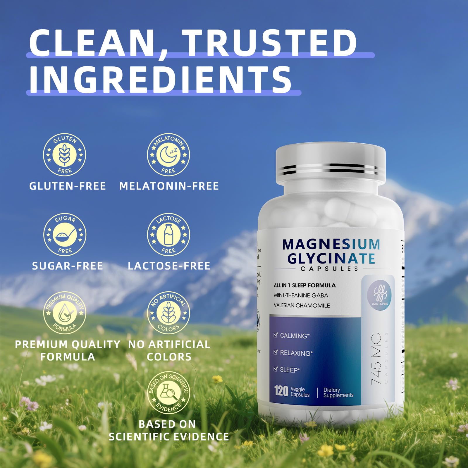 iMATCHME Magnesium Glycinate 850mg Capsules with L-Theanine, Chamomile & GABA for Sleep, Calmness, Muscle, Bone Health & Immune Support, Magnesium for Women and Men, Vegan, High-Absorption, 120 Count iMATCHME Au supplements